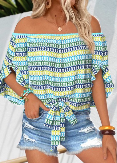 women clothes image of Cyan Tummy Coverage Half Sleeve Off Shoulder Blouse