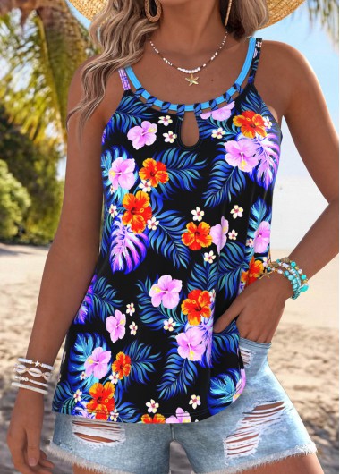 women clothes image of Multi Color Lace Up Floral Print Strappy Camisole Top