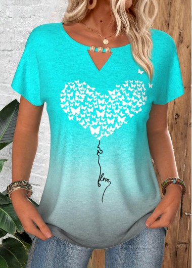 women clothes image of Cyan Tummy Coverage Ombre Short Sleeve T Shirt