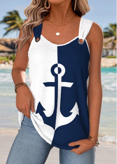 women clothes image of White Tummy Coverage Geometric Print Sleeveless Tank Top