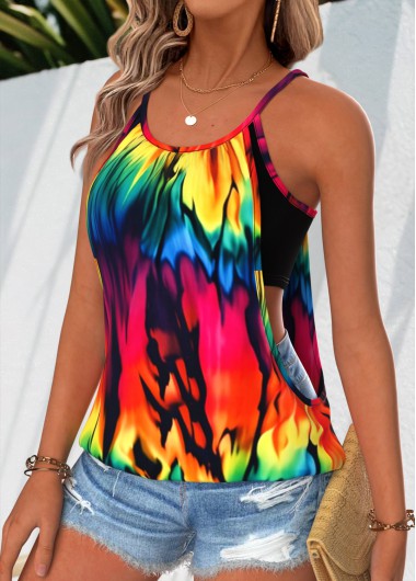 women clothes image of Multi Color Fake 2in1 Ombre Strappy Camisole Top