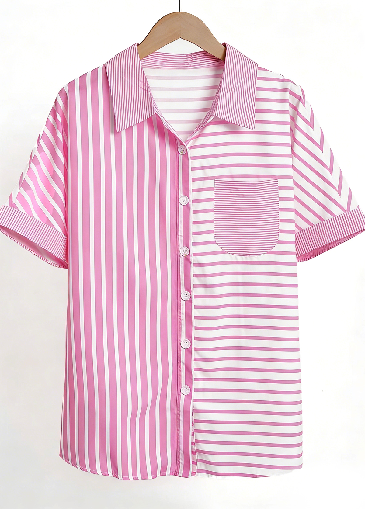 Pink Pocket Striped Short Sleeve Shirt | picture 