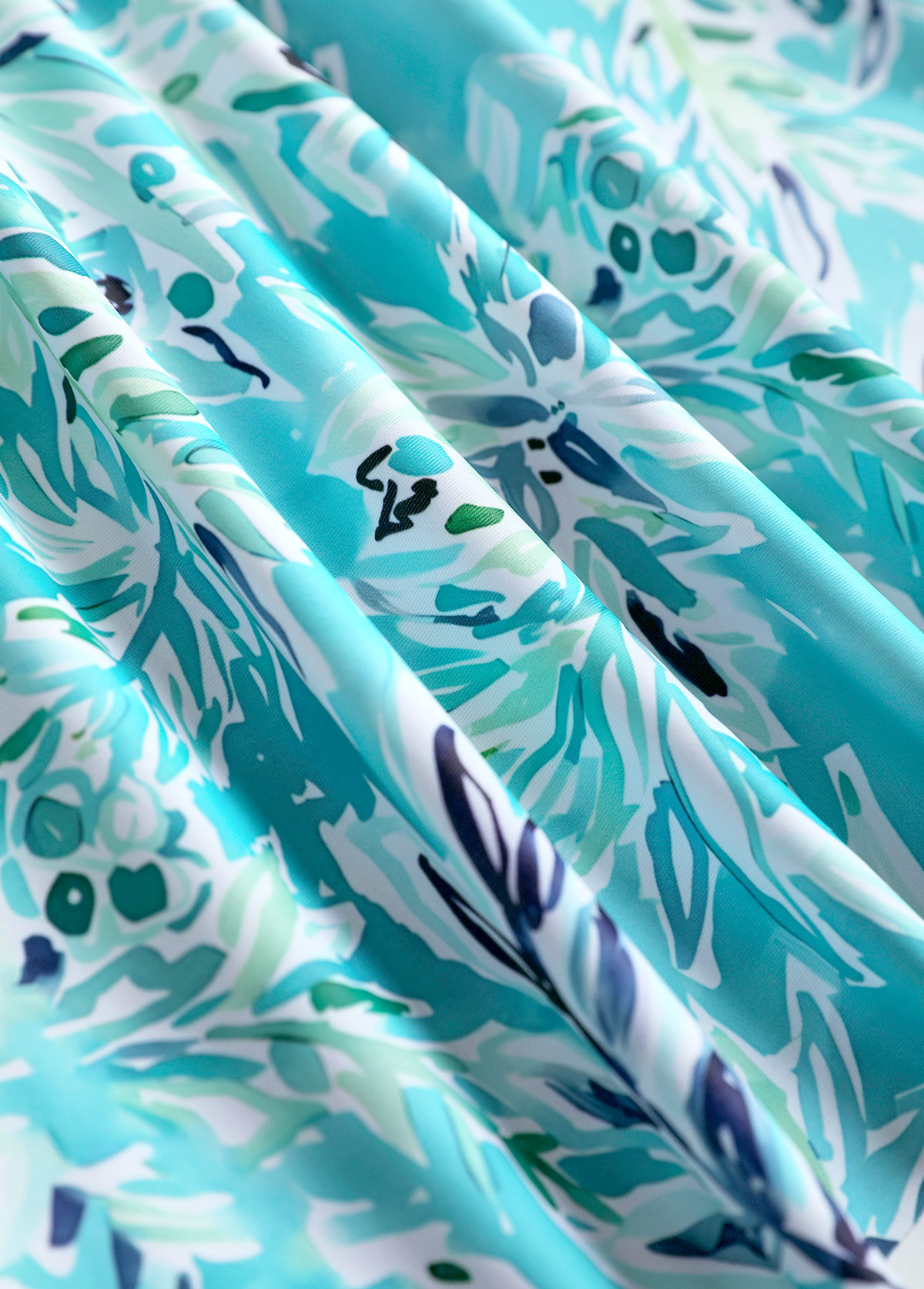 Surplice Mid Waisted Leaf Print Cyan Tankini Set | picture 