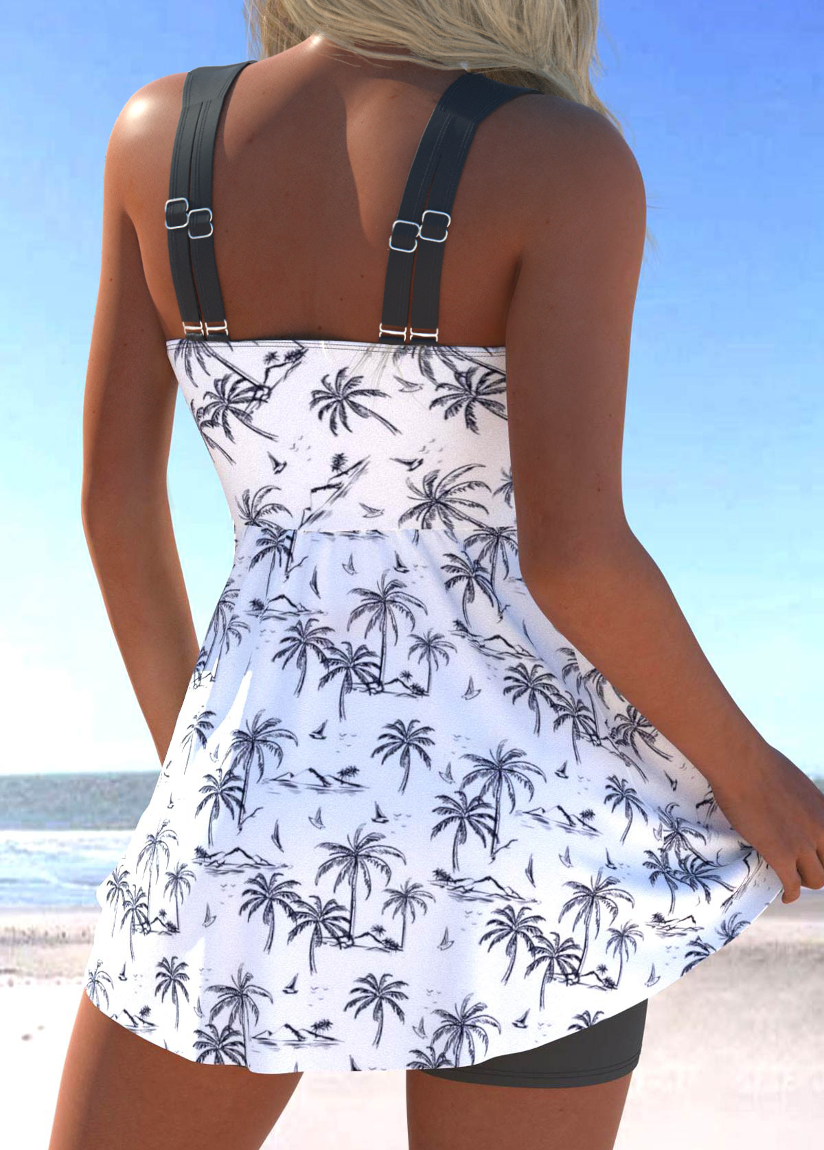 Surplice Tropical Plants Print White Swimdress and Shorts | picture 