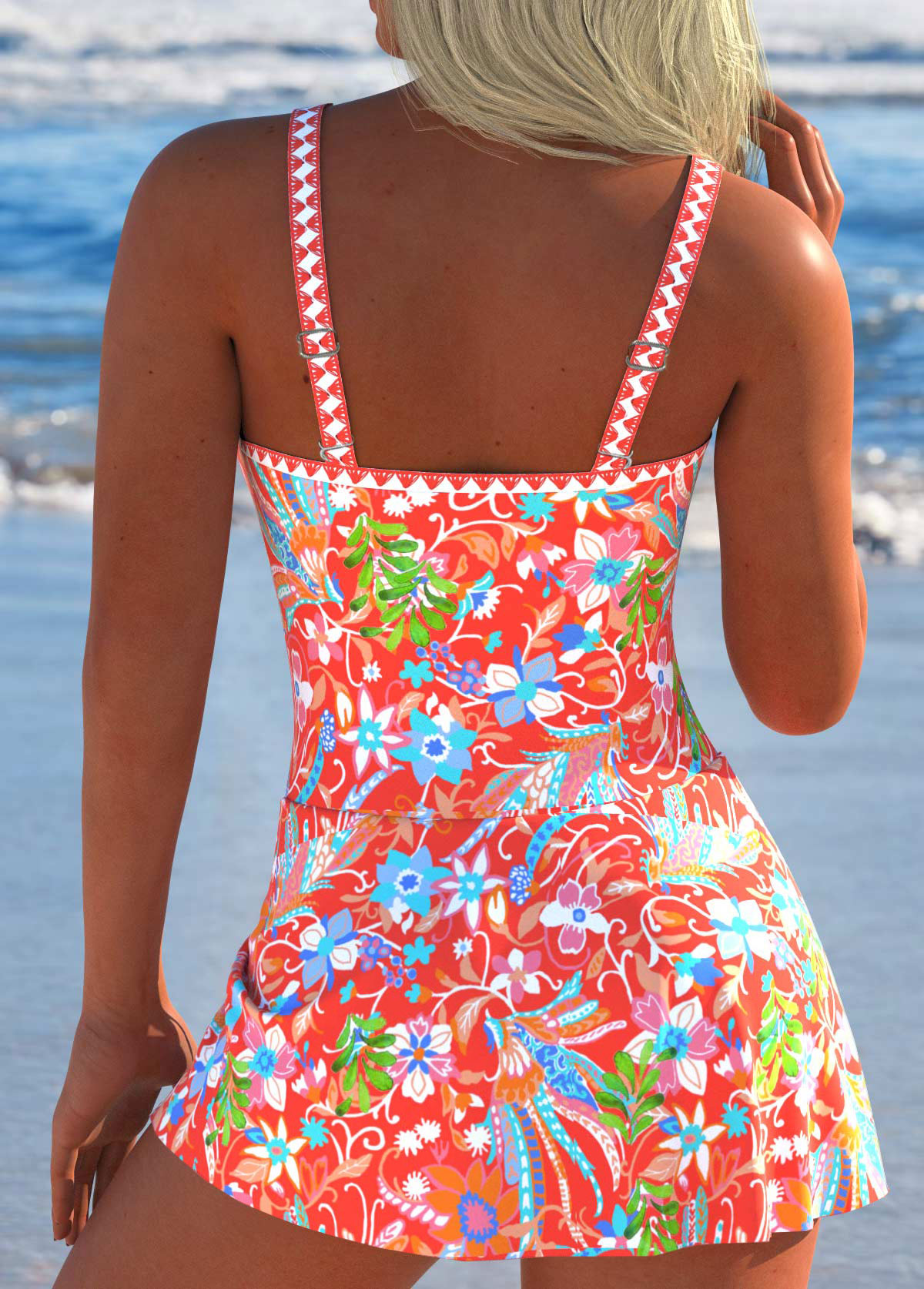Tie Floral Print Coral One Piece Swimdress | picture 