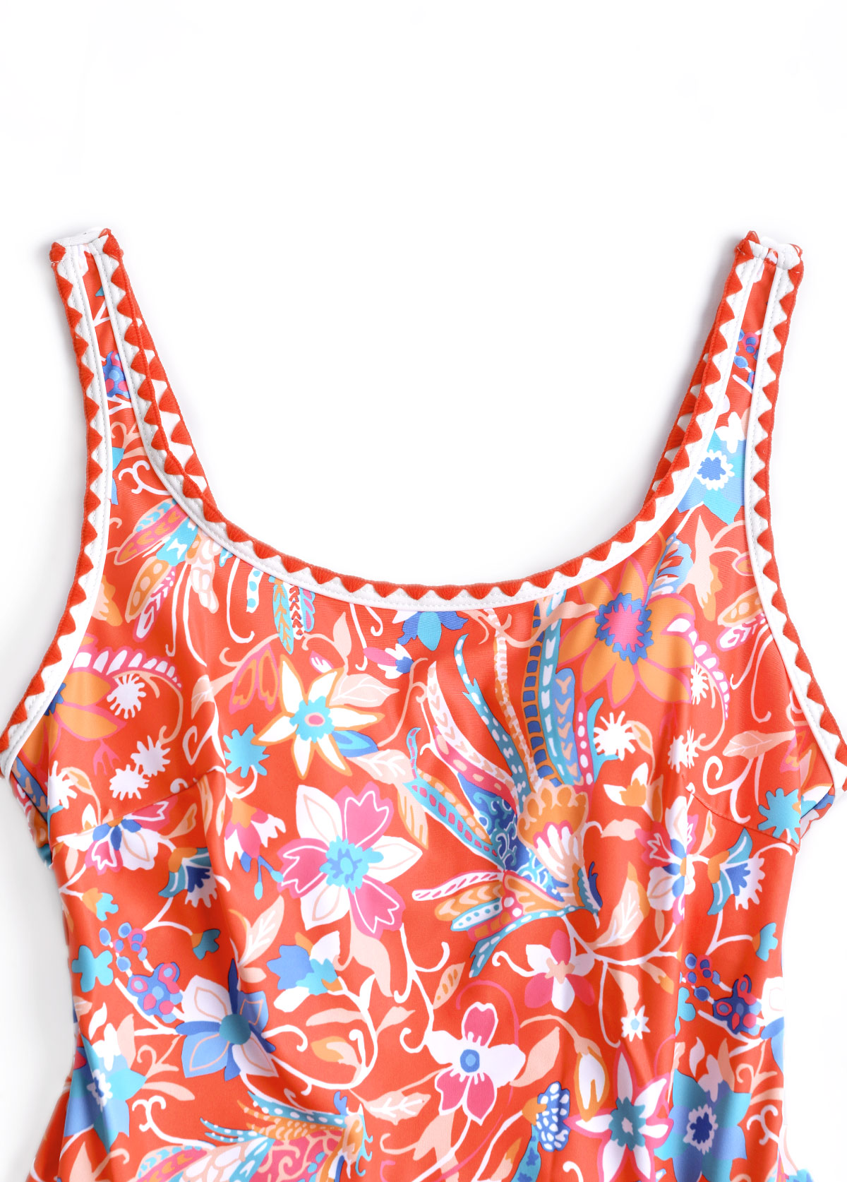 Tie Floral Print Coral One Piece Swimdress | picture 