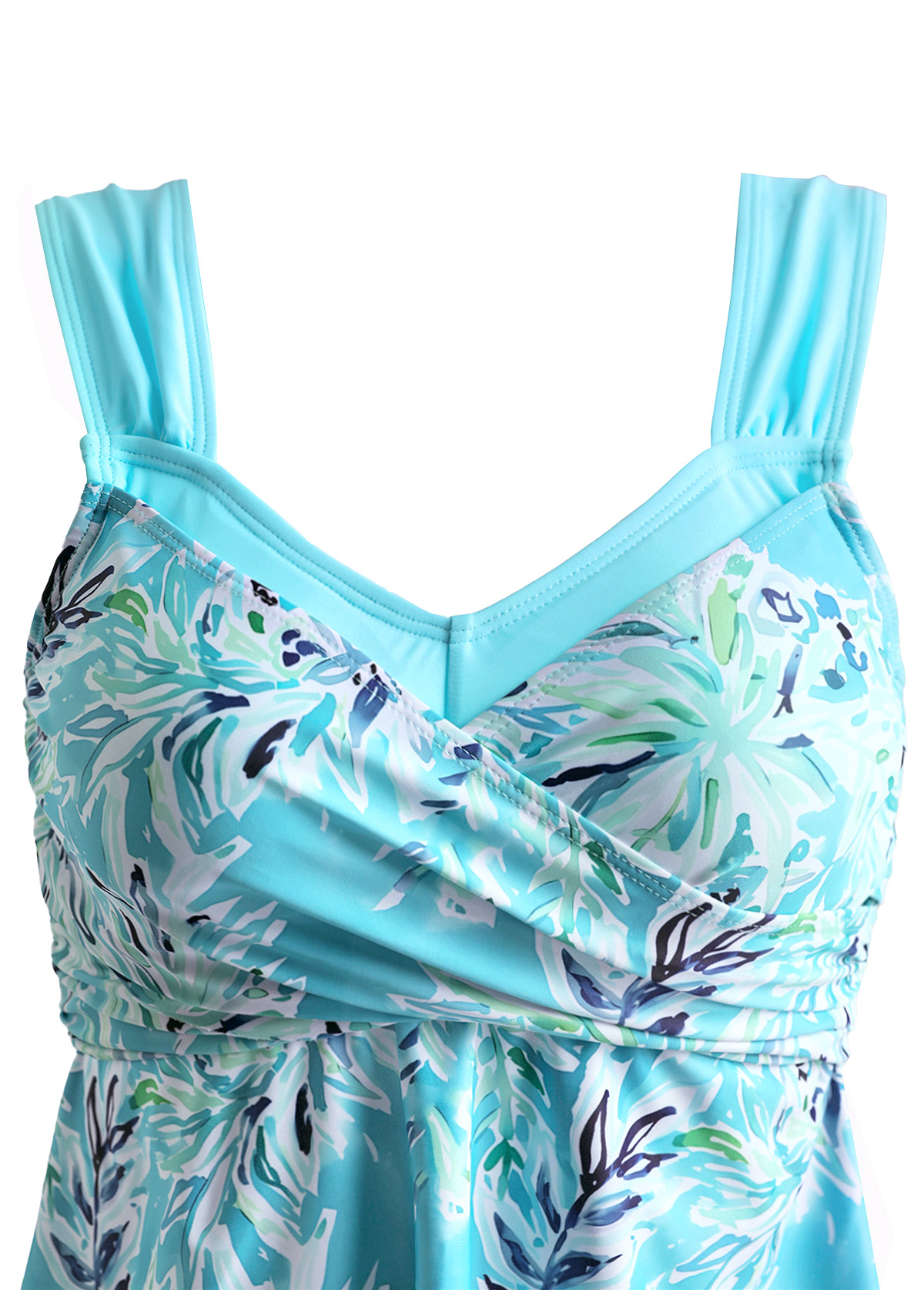 Plus Size Mid Waisted Surplice Cyan Tankini Set | picture 