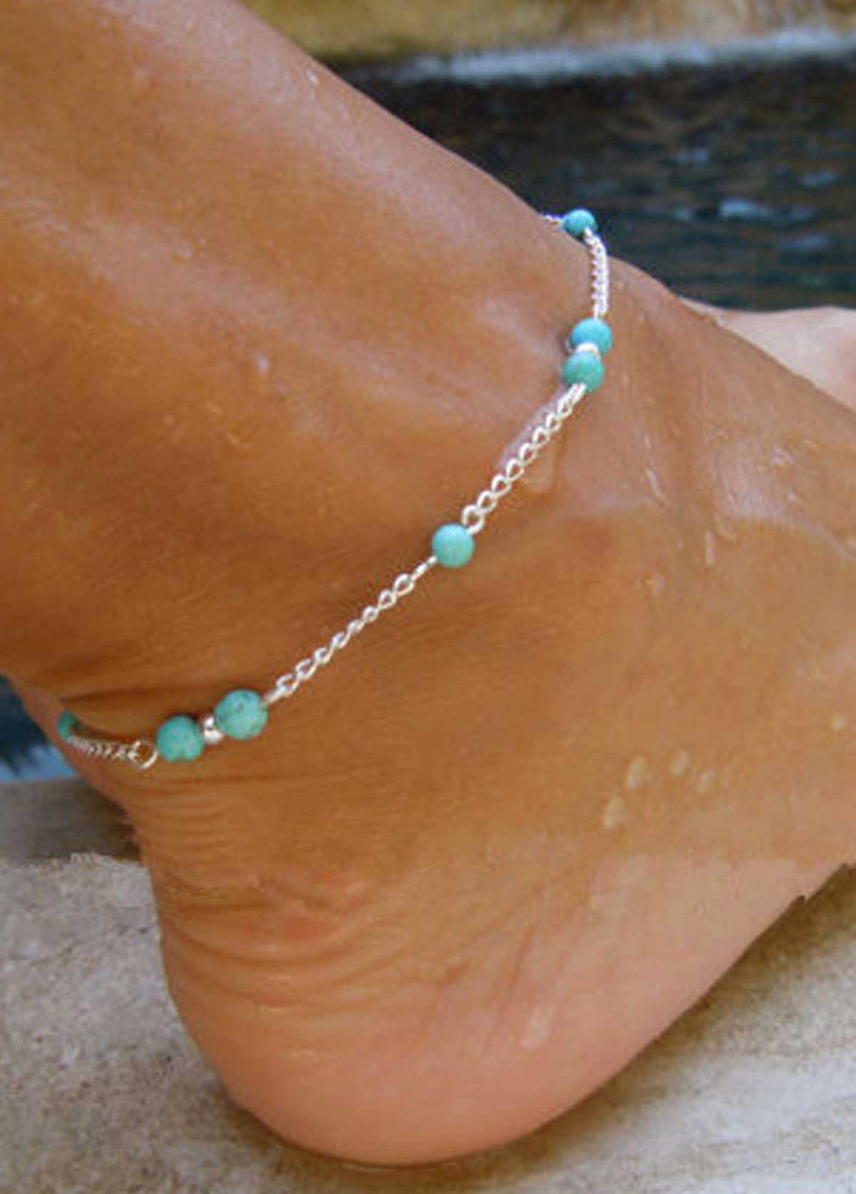 Mint Green Turquoise Beaded Alloy Anklet | picture 