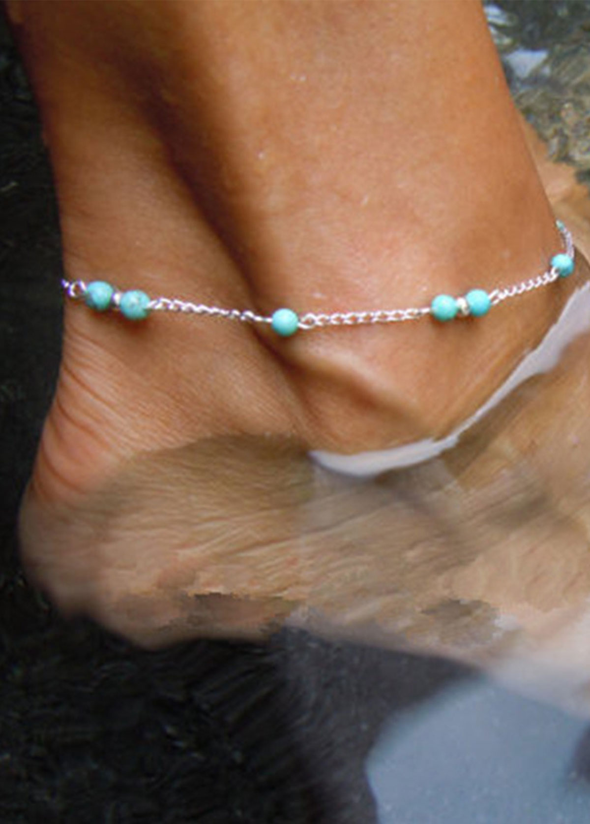 Mint Green Turquoise Beaded Alloy Anklet | picture 