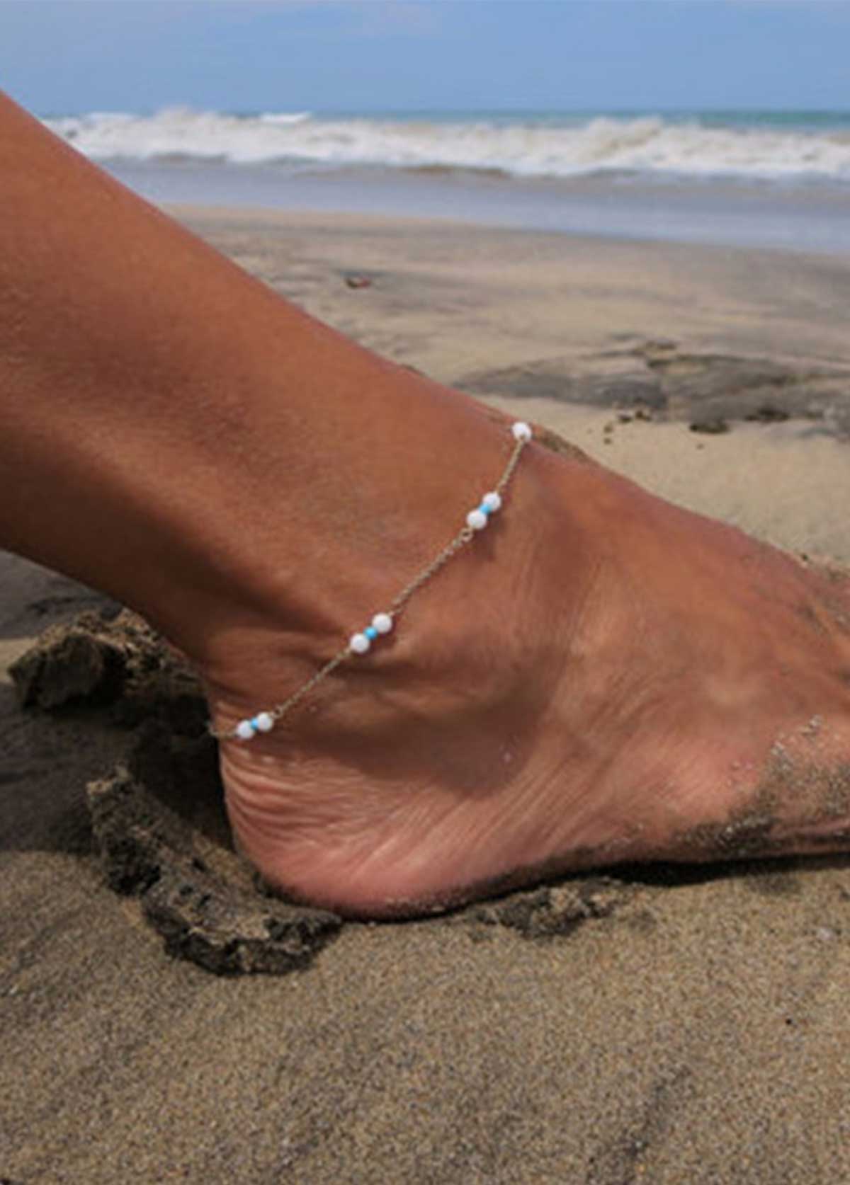Mint Green Turquoise Beaded Alloy Anklet | picture 