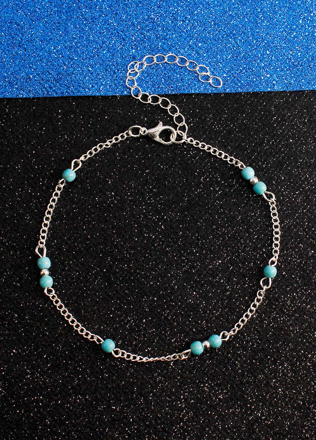 Mint Green Turquoise Beaded Alloy Anklet | picture 
