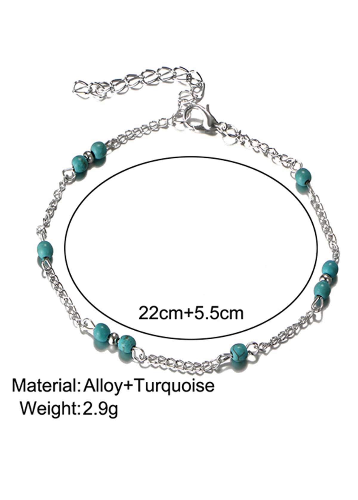 Mint Green Turquoise Beaded Alloy Anklet | picture 