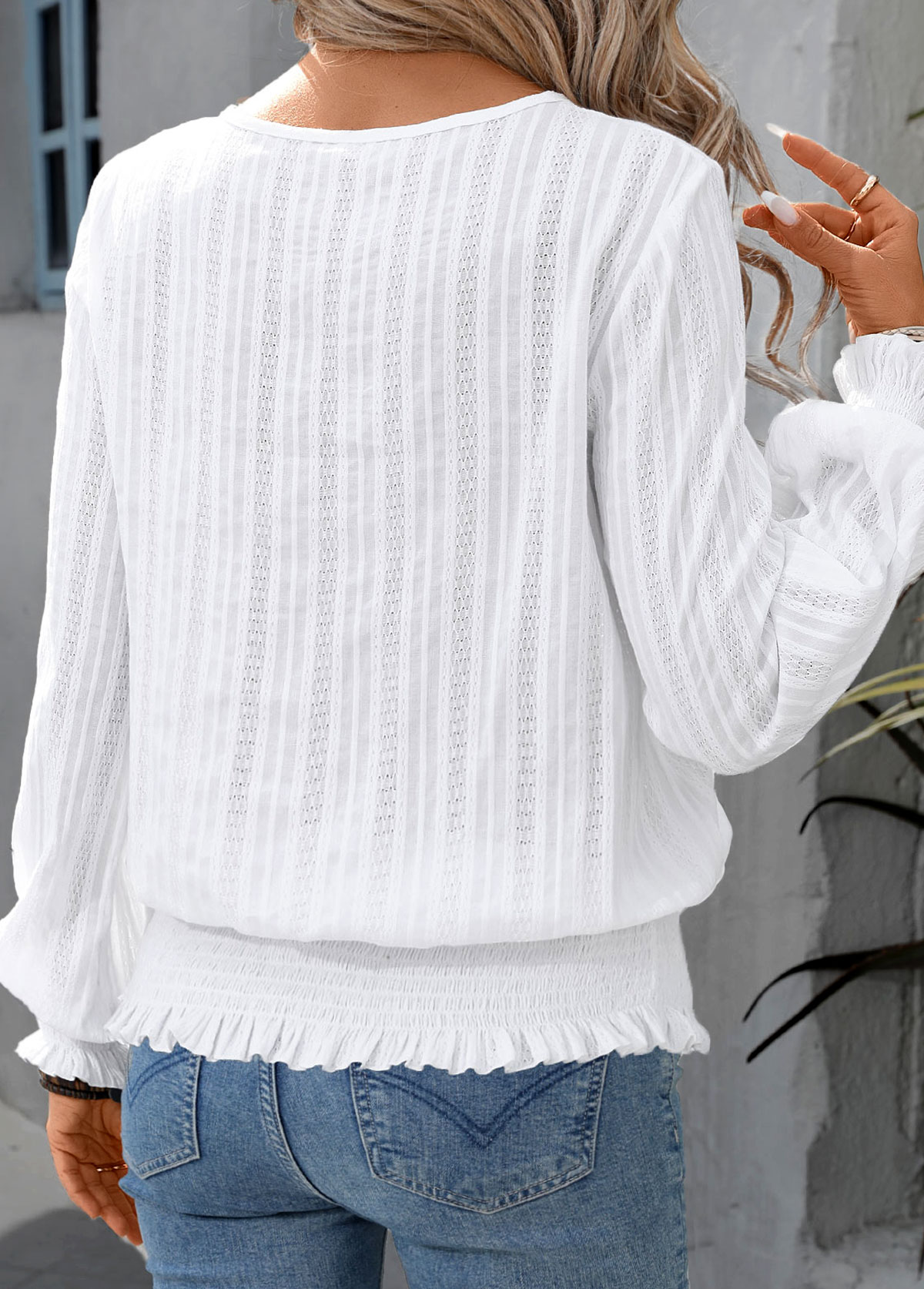 White Tummy Coverage Long Sleeve Round Neck T Shirt | picture 