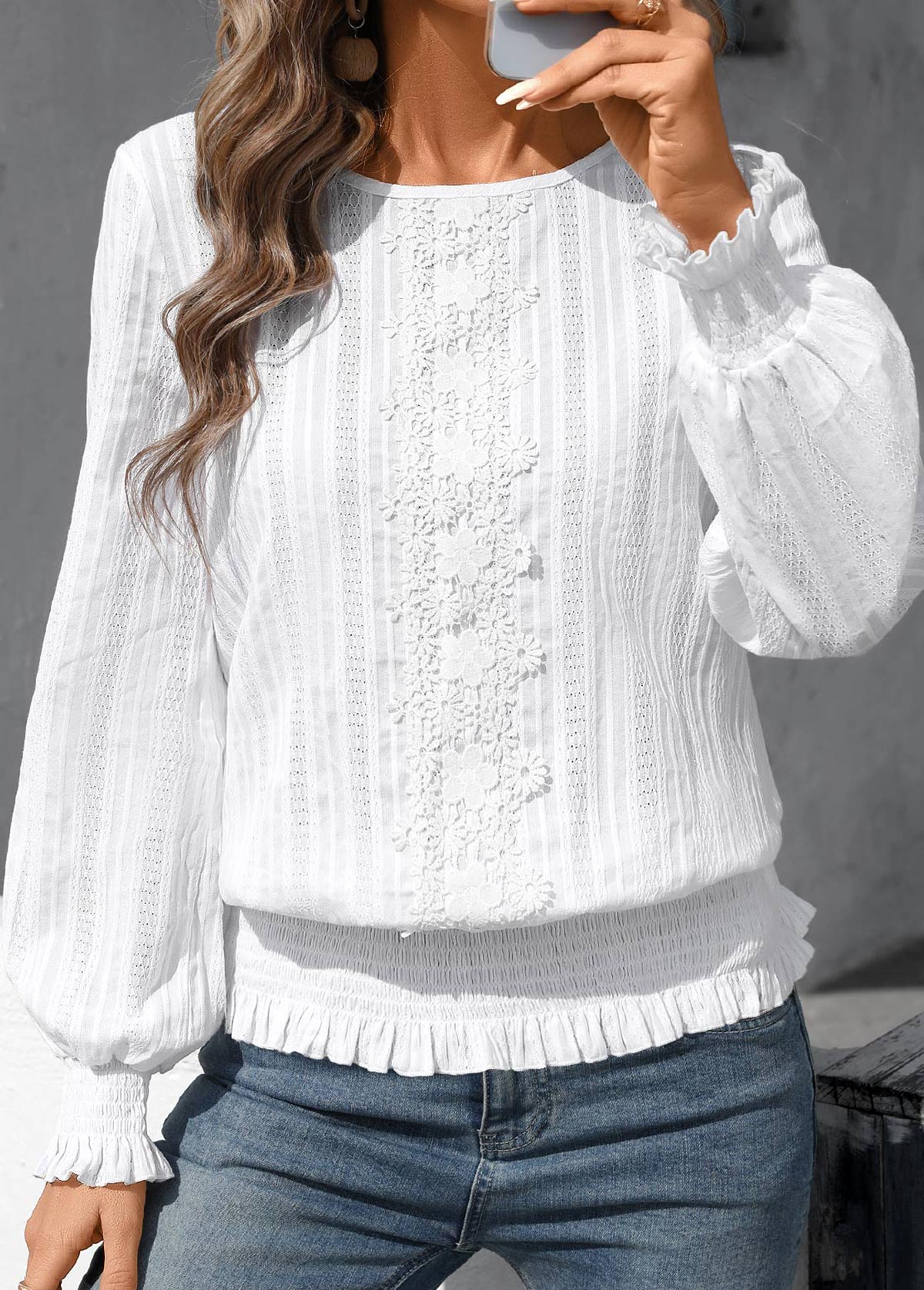 White Tummy Coverage Long Sleeve Round Neck T Shirt | picture 