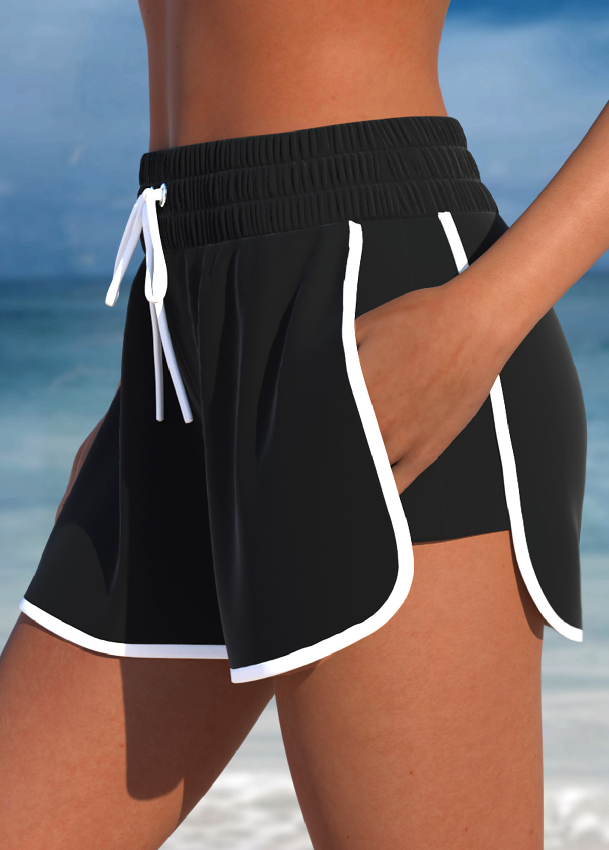 Mid Waisted Detail Green Beach Shorts | picture 
