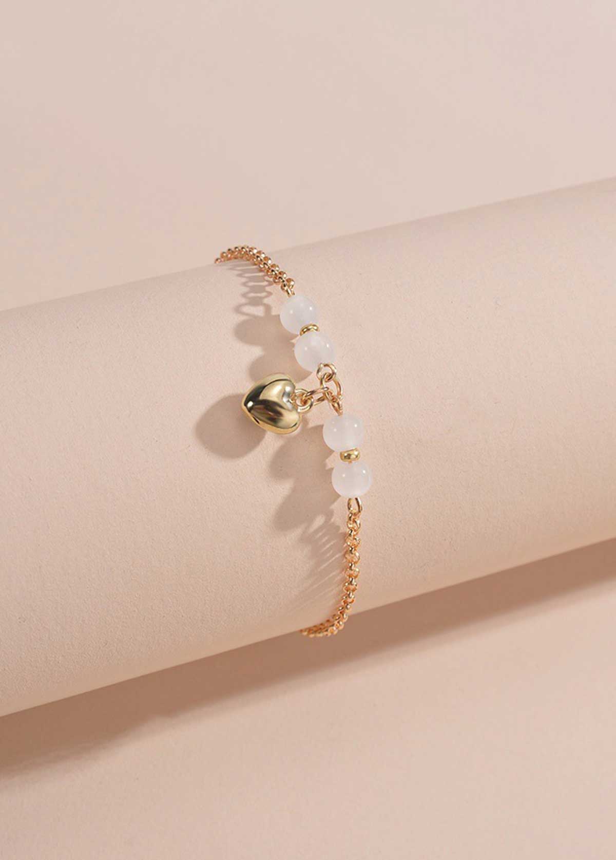 Golden Heart Design Alloy Beaded Anklet | picture 