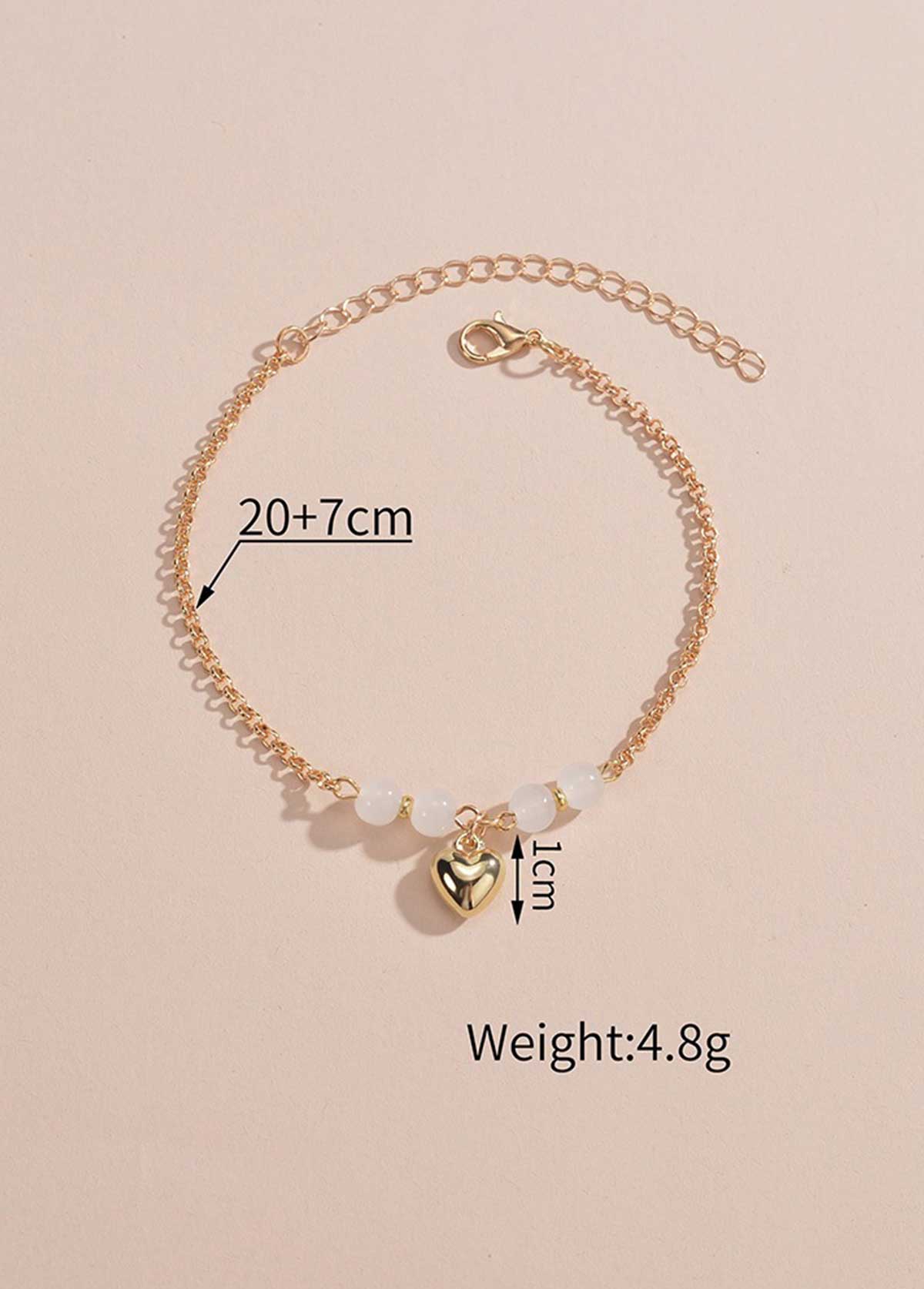 Golden Heart Design Alloy Beaded Anklet | picture 