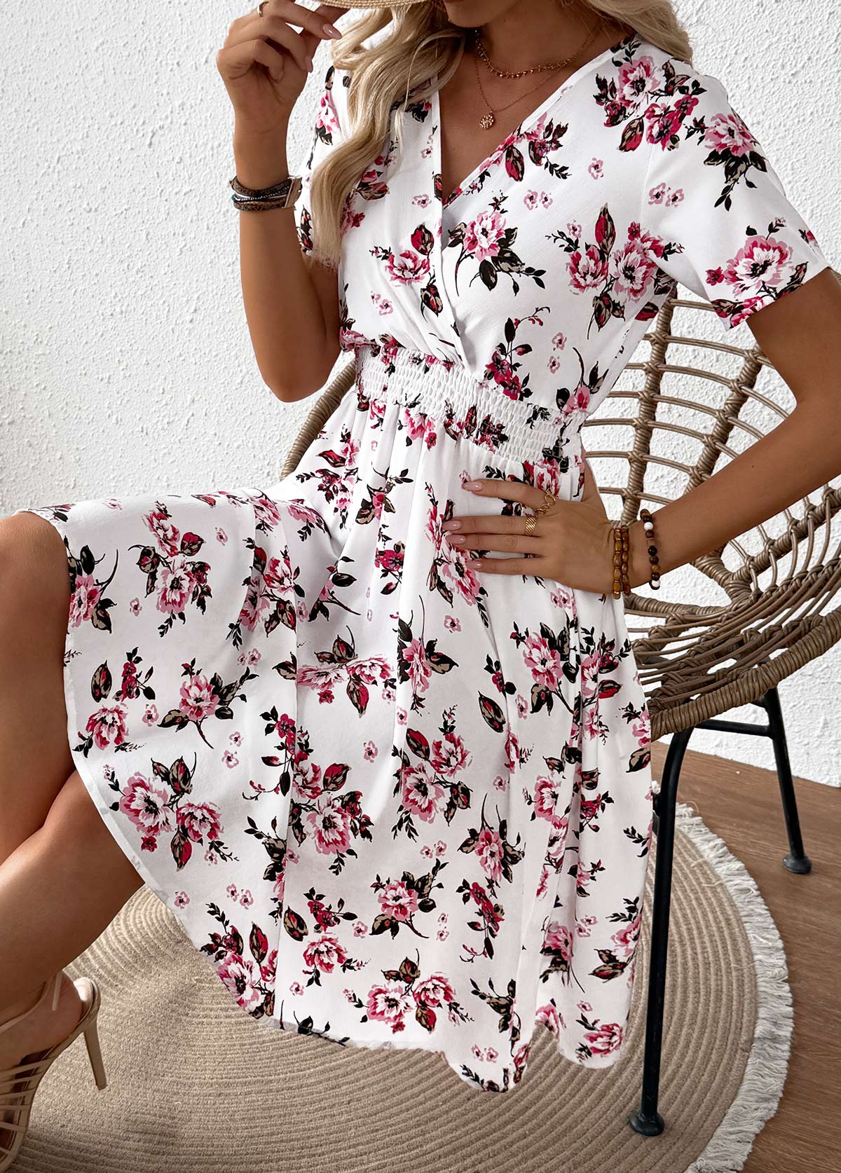 Pink Tummy Coverage Floral Print Short Sleeve Dress | picture 
