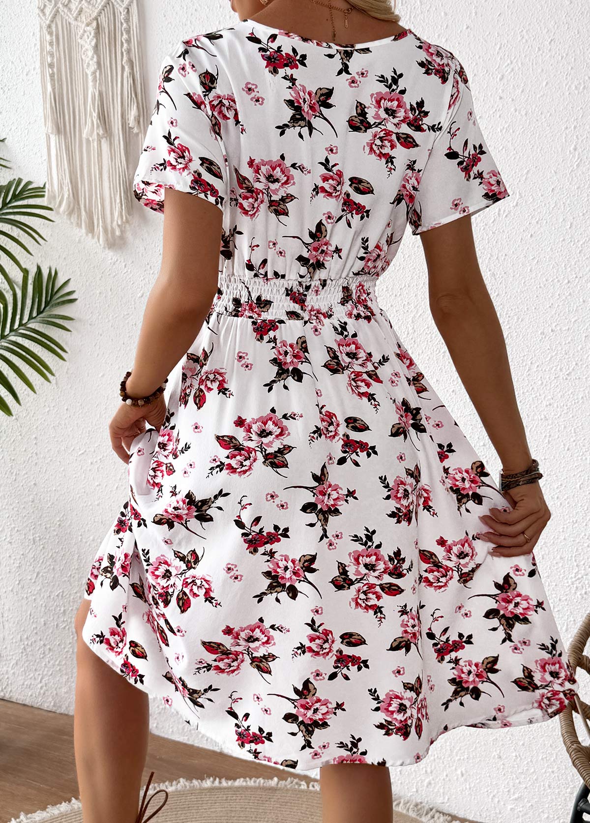 Pink Tummy Coverage Floral Print Short Sleeve Dress | picture 