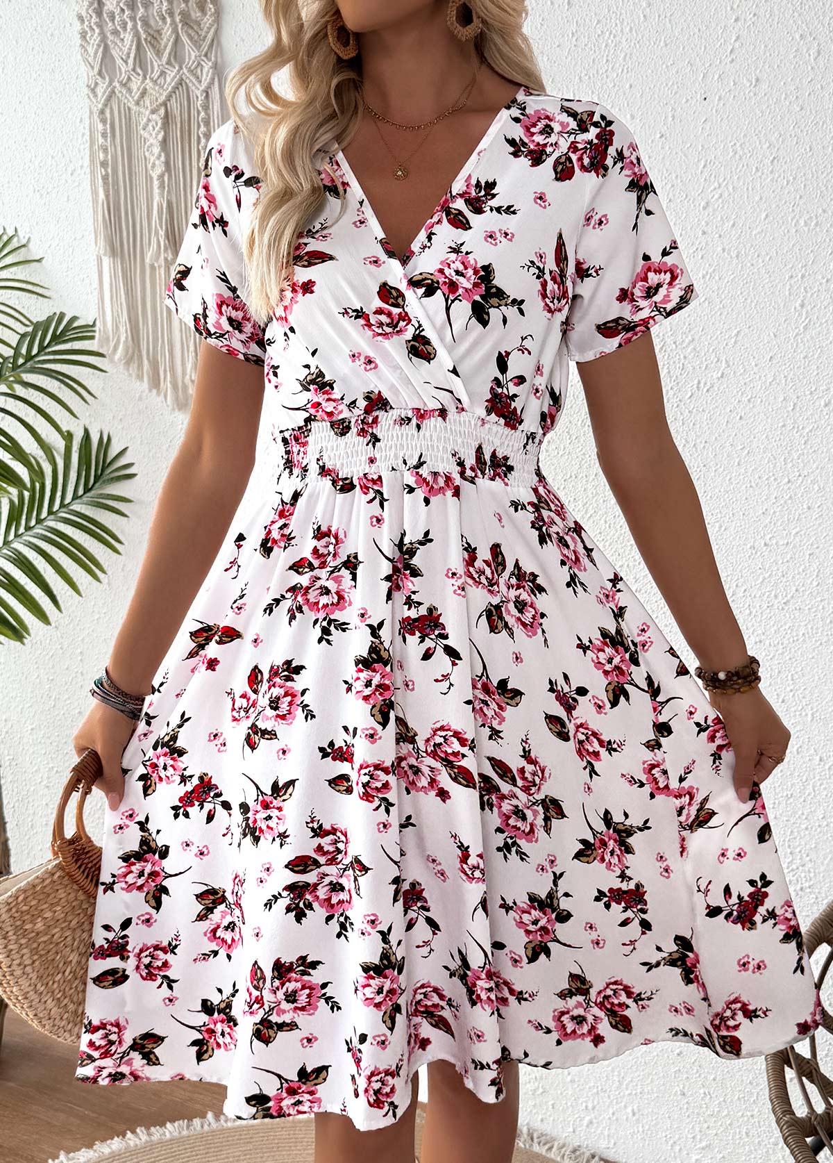 Pink Tummy Coverage Floral Print Short Sleeve Dress | picture 