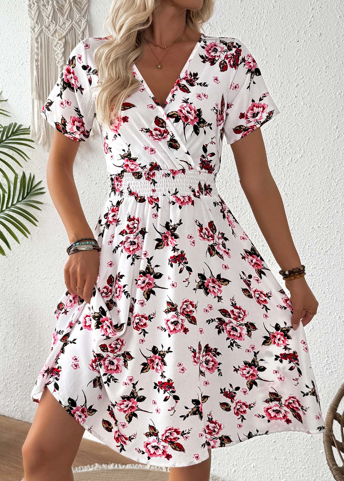 Pink Tummy Coverage Floral Print Short Sleeve Dress | picture 