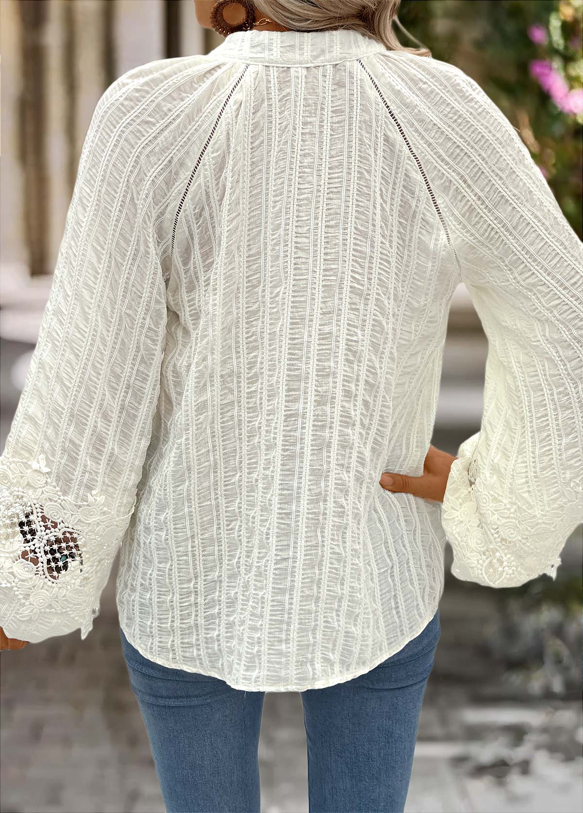 Beige Tummy Coverage Long Sleeve Split Neck Shirt | picture 