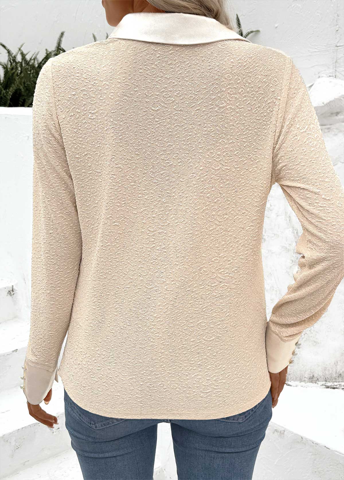 Light Camel Tummy Coverage Long Sleeve V Neck Blouse | picture 