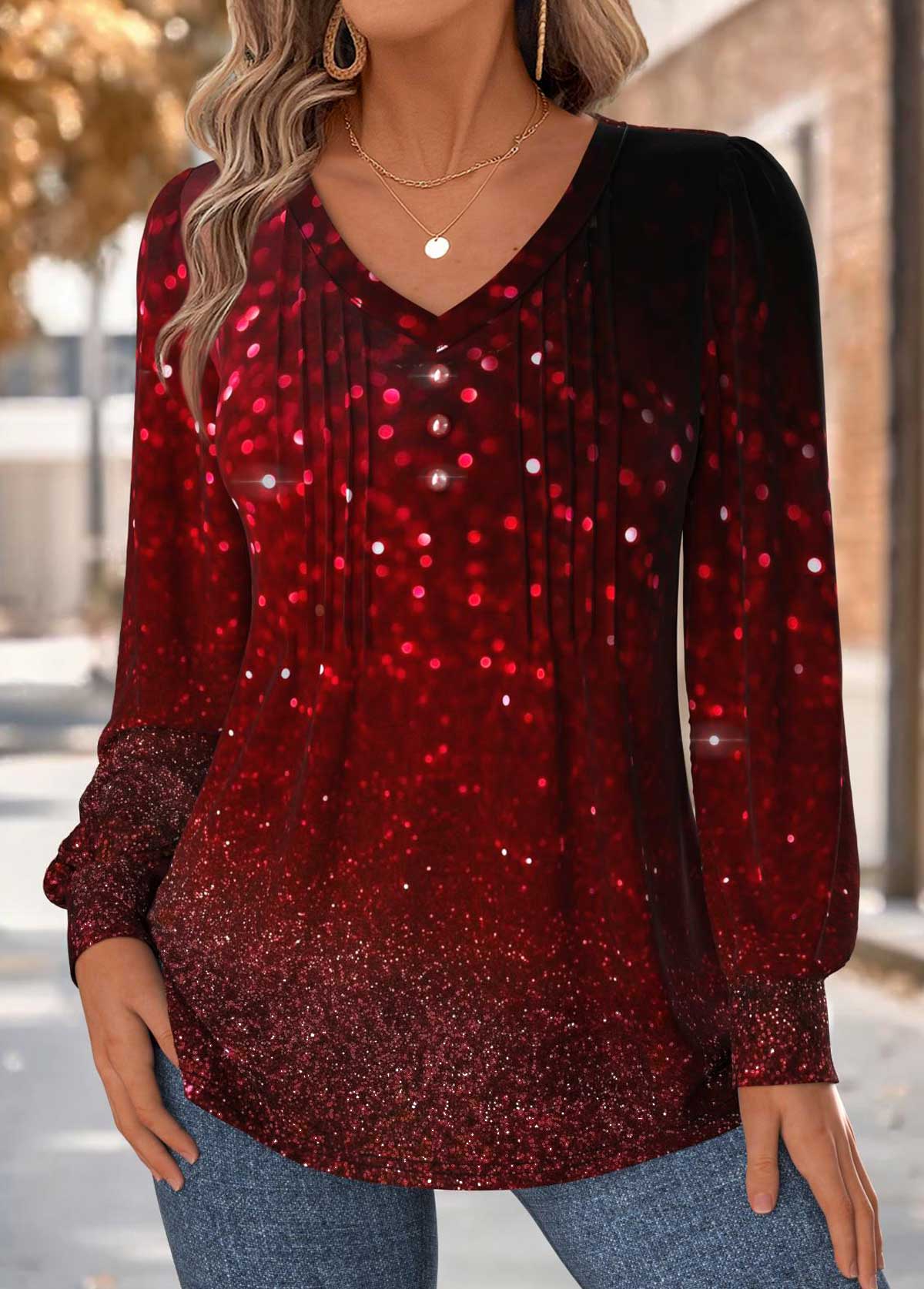 Red Tummy Coverage Ombre Long Sleeve T Shirt | picture 