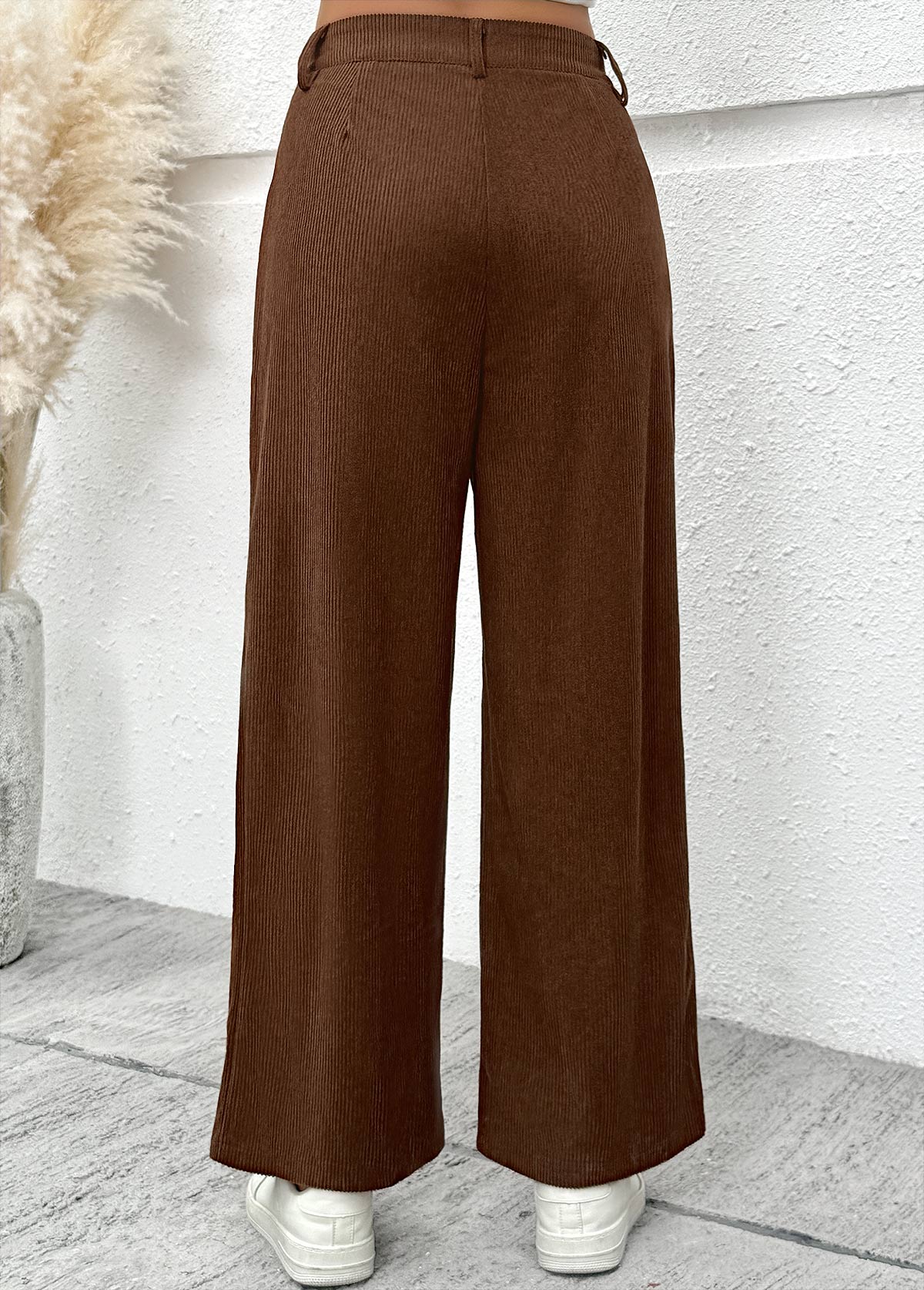 Dark Coffee Wide Leg Button Fly High Waisted Pants | picture 