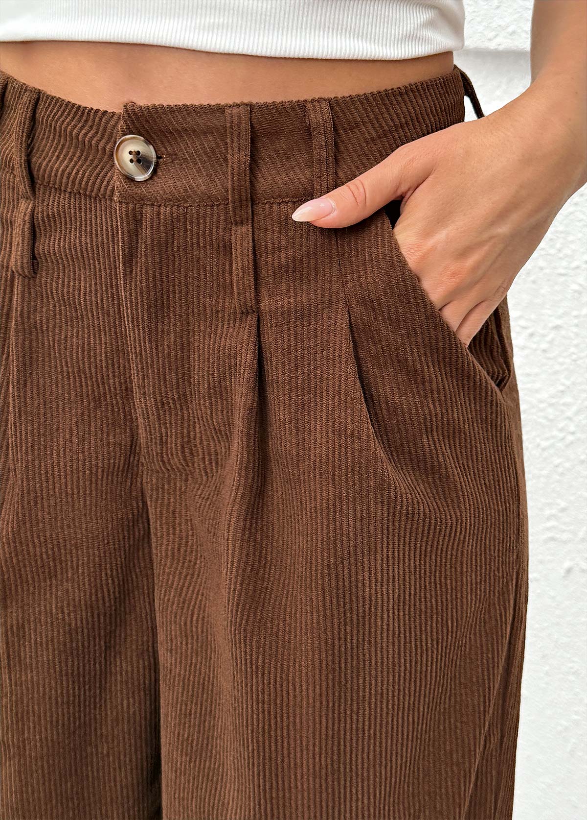 Dark Coffee Wide Leg Button Fly High Waisted Pants | picture 