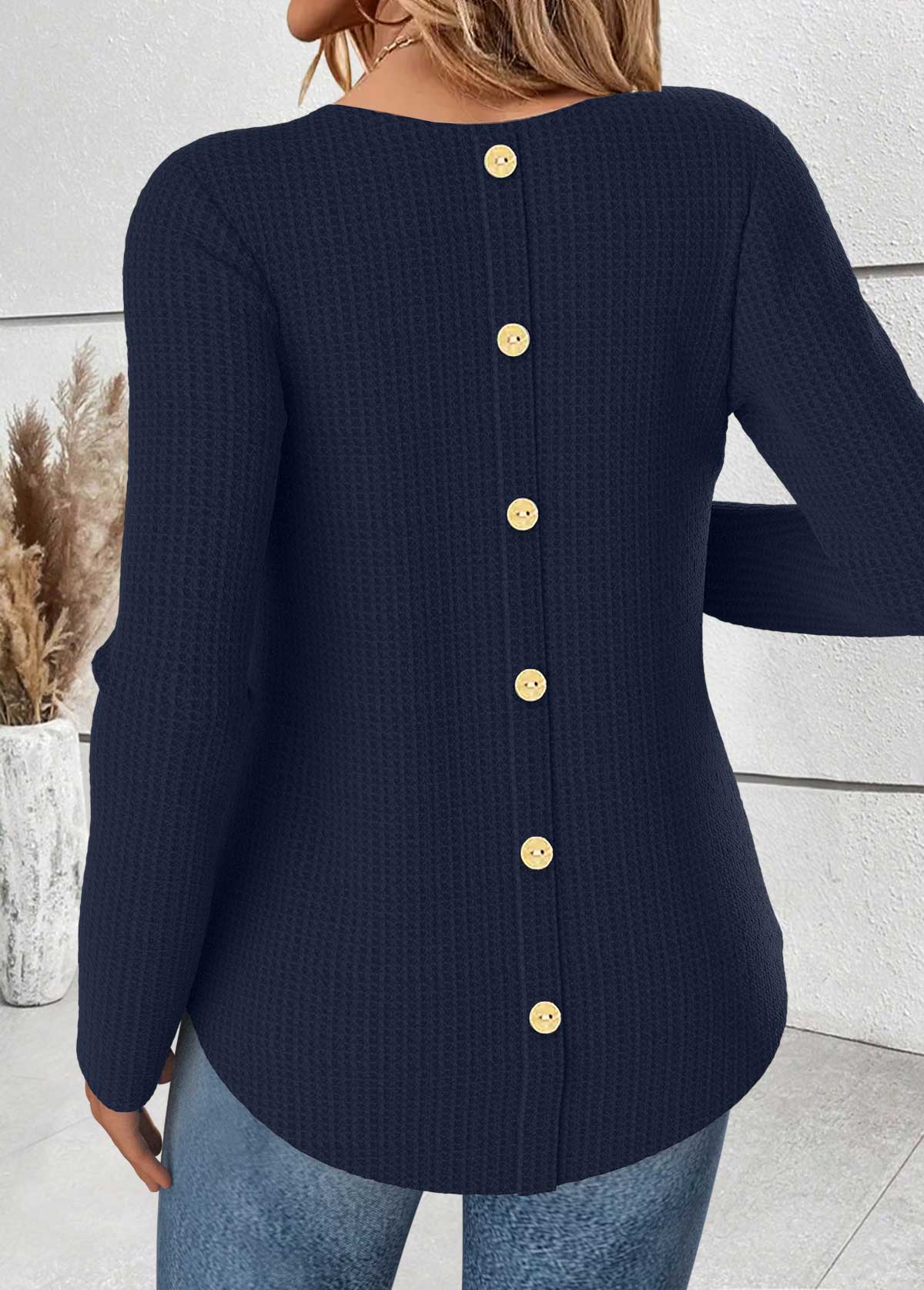 Navy Tummy Coverage Long Sleeve Round Neck T Shirt | picture 