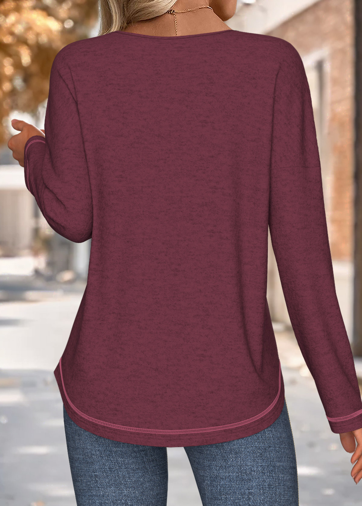 Wine Red Tummy Coverage Long Sleeve T Shirt | picture 