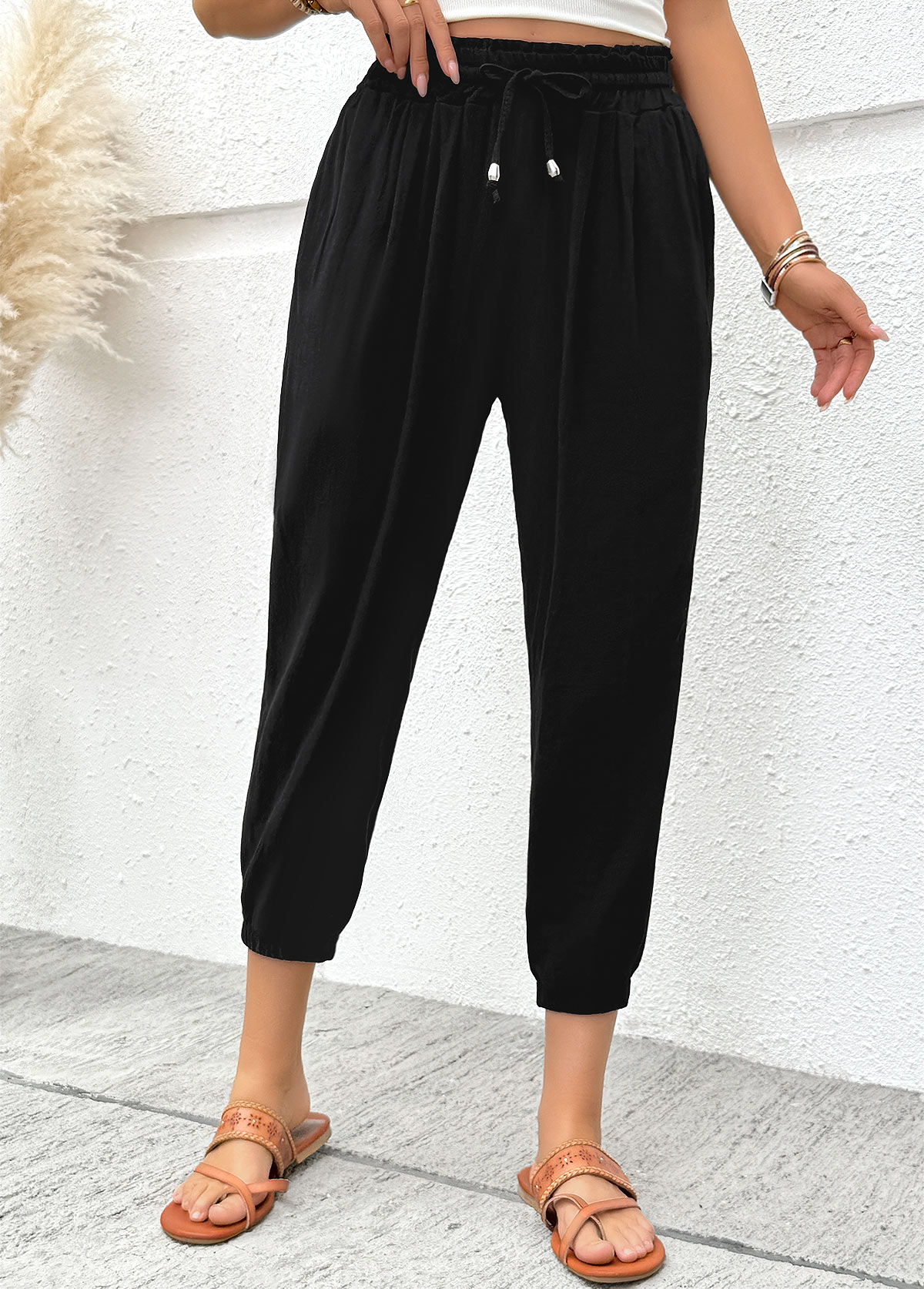 Black Jogger Elastic Waist High Waisted Pants | picture 
