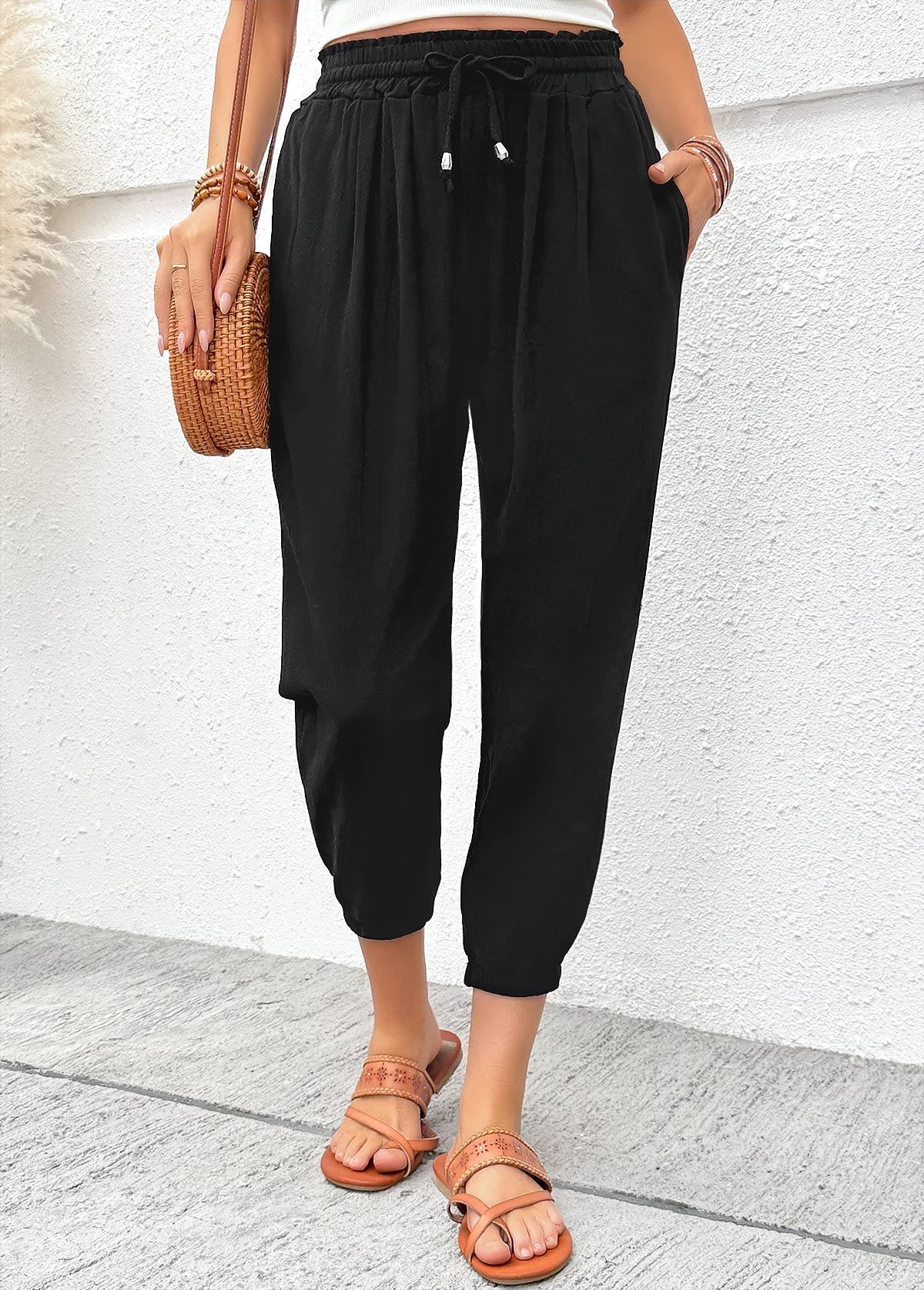Black Jogger Elastic Waist High Waisted Pants | picture 