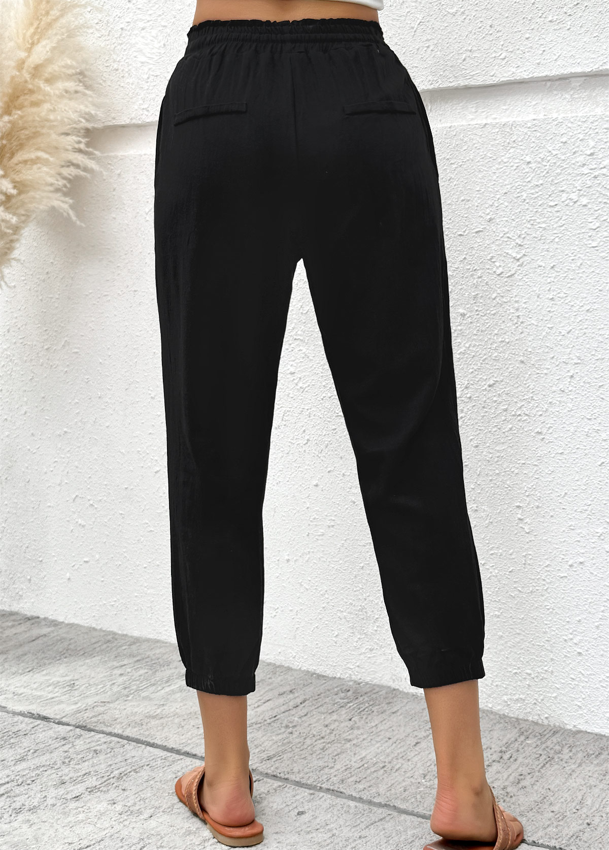 Black Jogger Elastic Waist High Waisted Pants | picture 