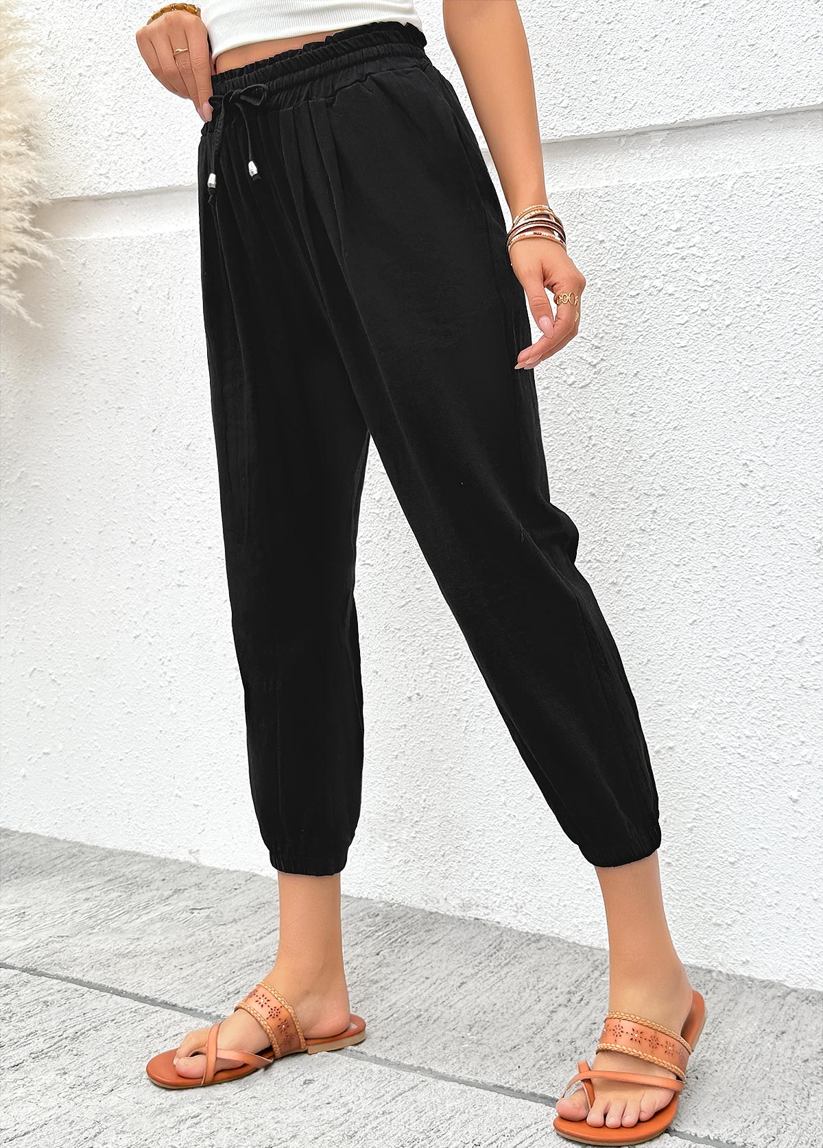 Black Jogger Elastic Waist High Waisted Pants | picture 