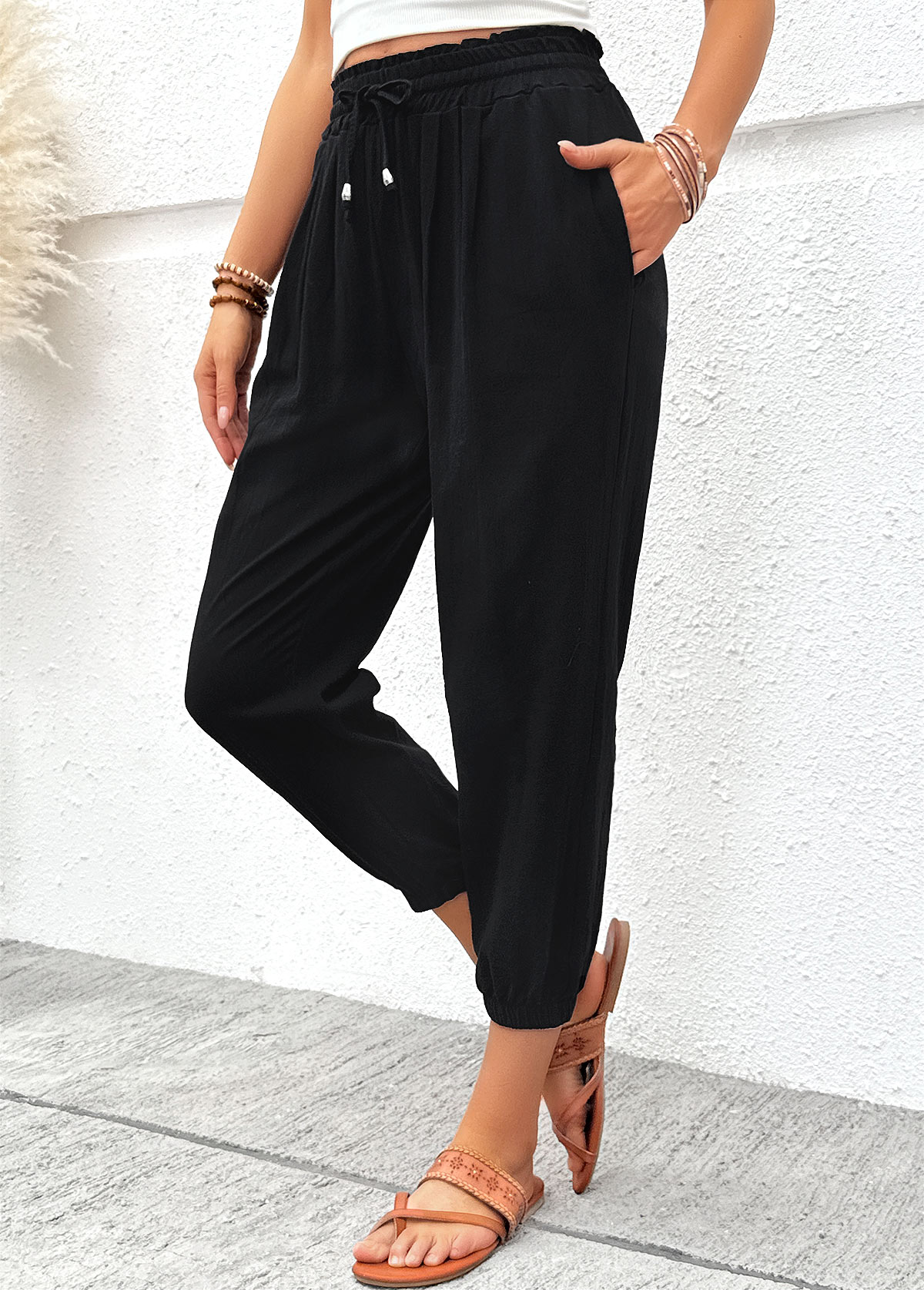 Black Jogger Elastic Waist High Waisted Pants | picture 