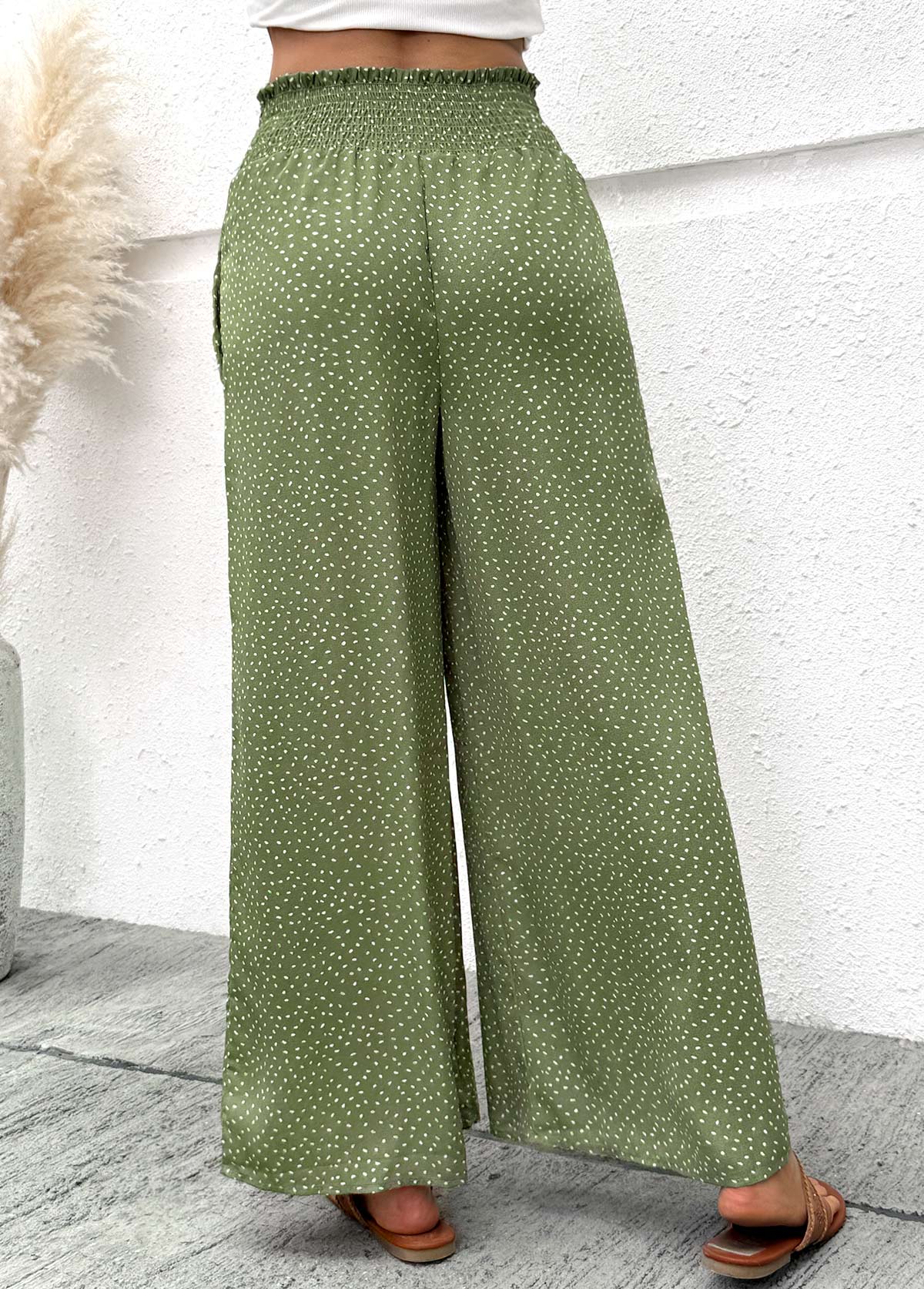 Sage Green Flowy Wide Leg Elastic Waist Pants | picture 