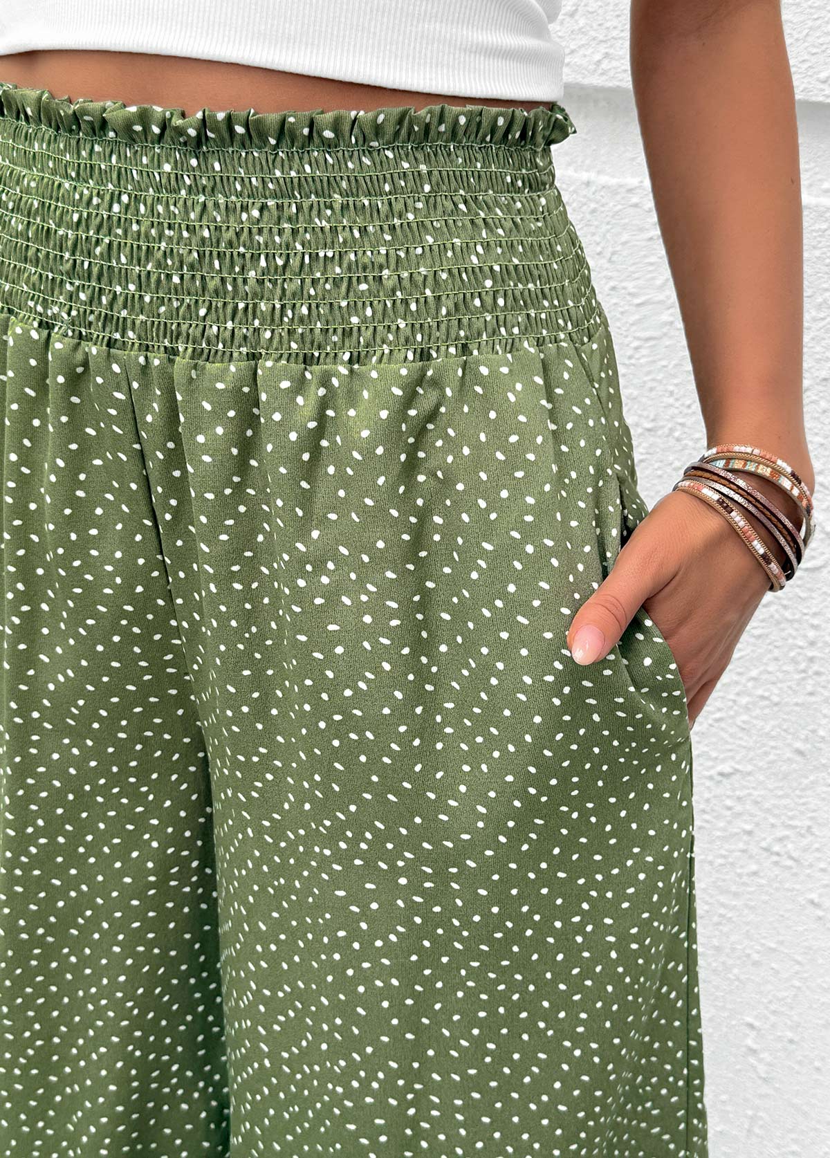 Sage Green Flowy Wide Leg Elastic Waist Pants | picture 