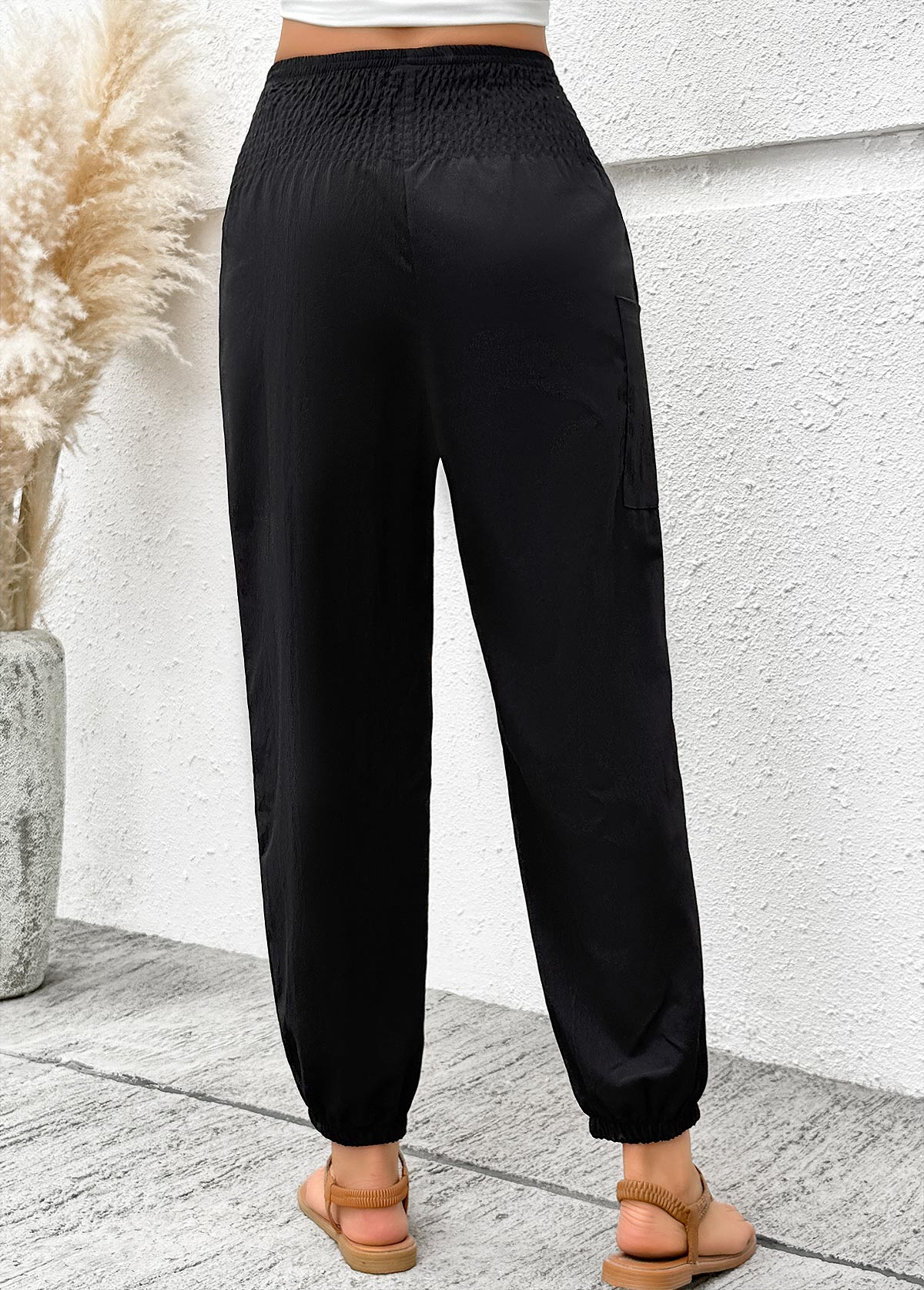 Black Jogger Elastic Waist High Waisted Pants | picture 