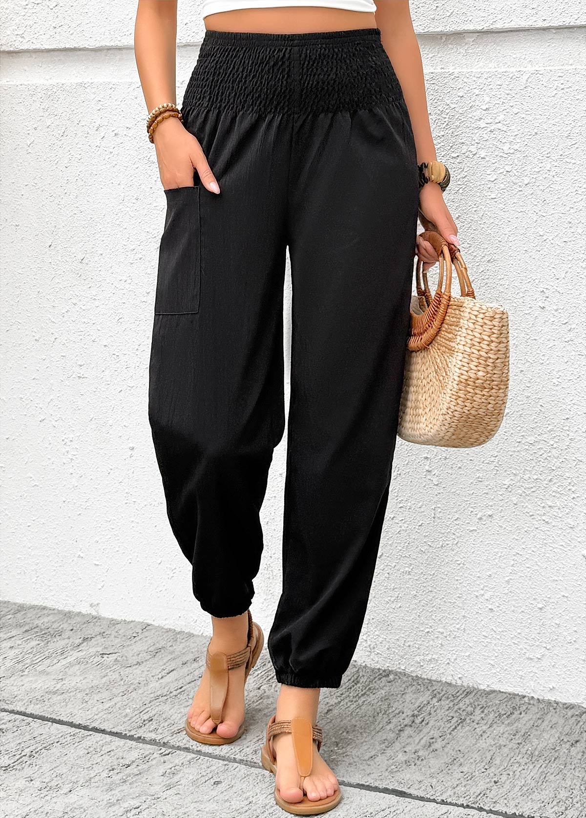 Black Jogger Elastic Waist High Waisted Pants | picture 