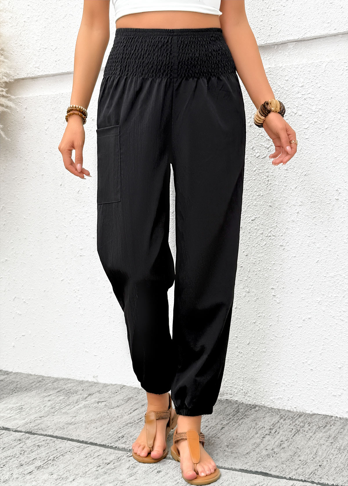 Black Jogger Elastic Waist High Waisted Pants | picture 