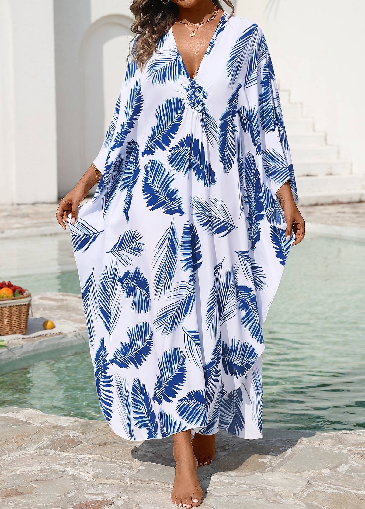 Pull On Leaf Print Blue Cover Up | picture 