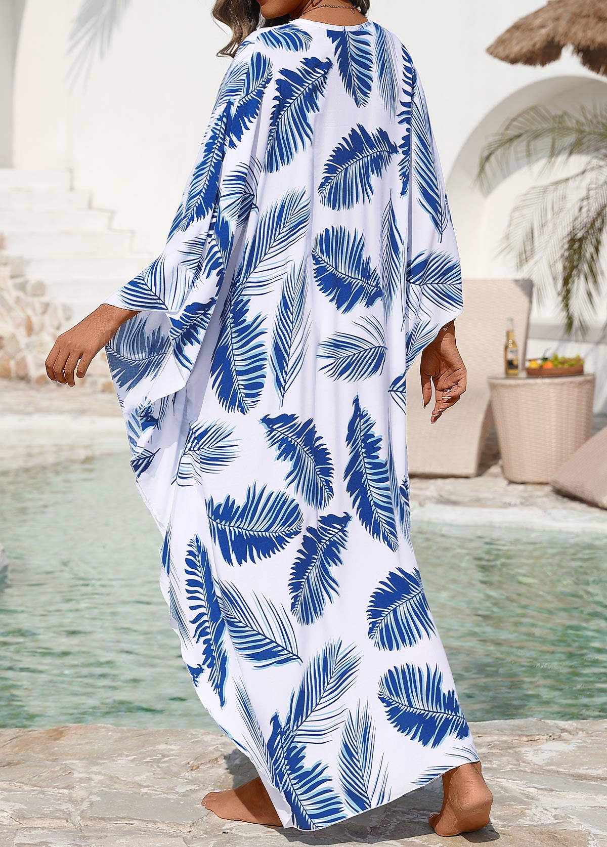 Pull On Leaf Print Blue Cover Up | picture 