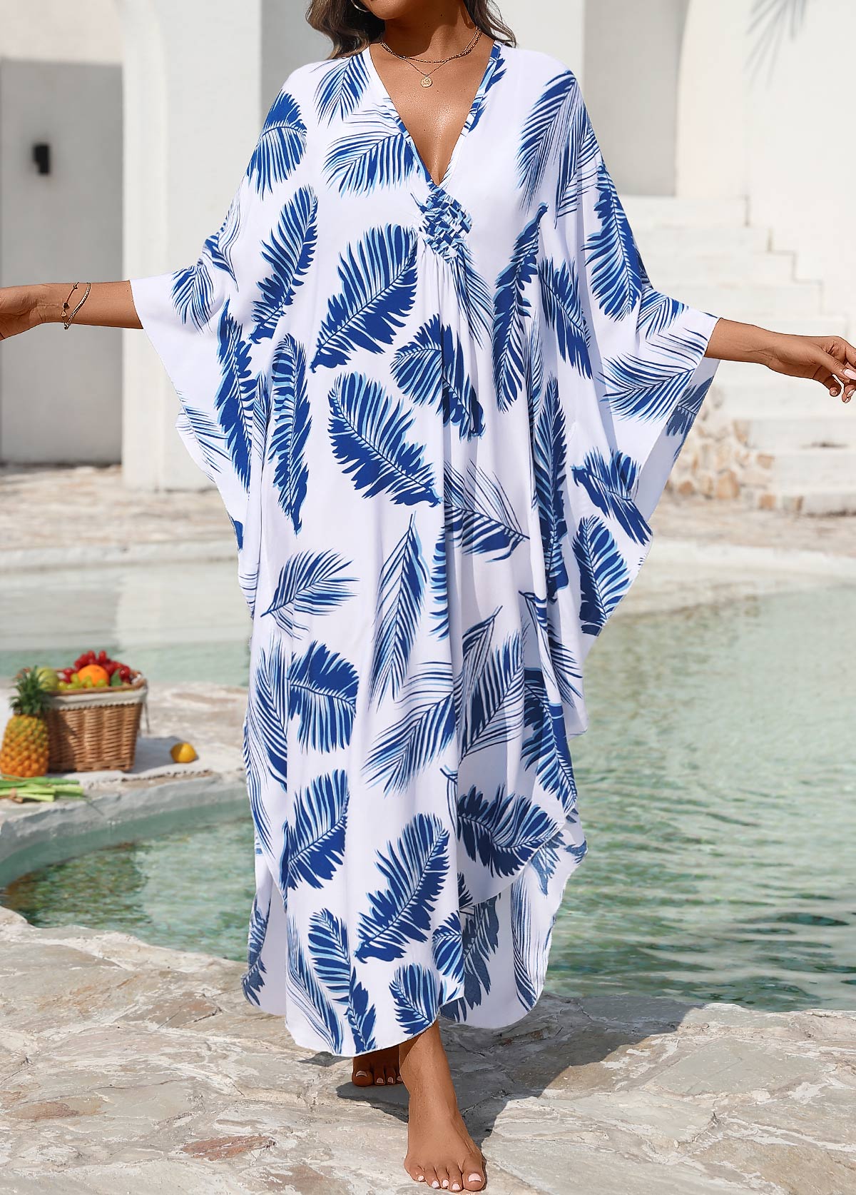 Pull On Leaf Print Blue Cover Up | picture 