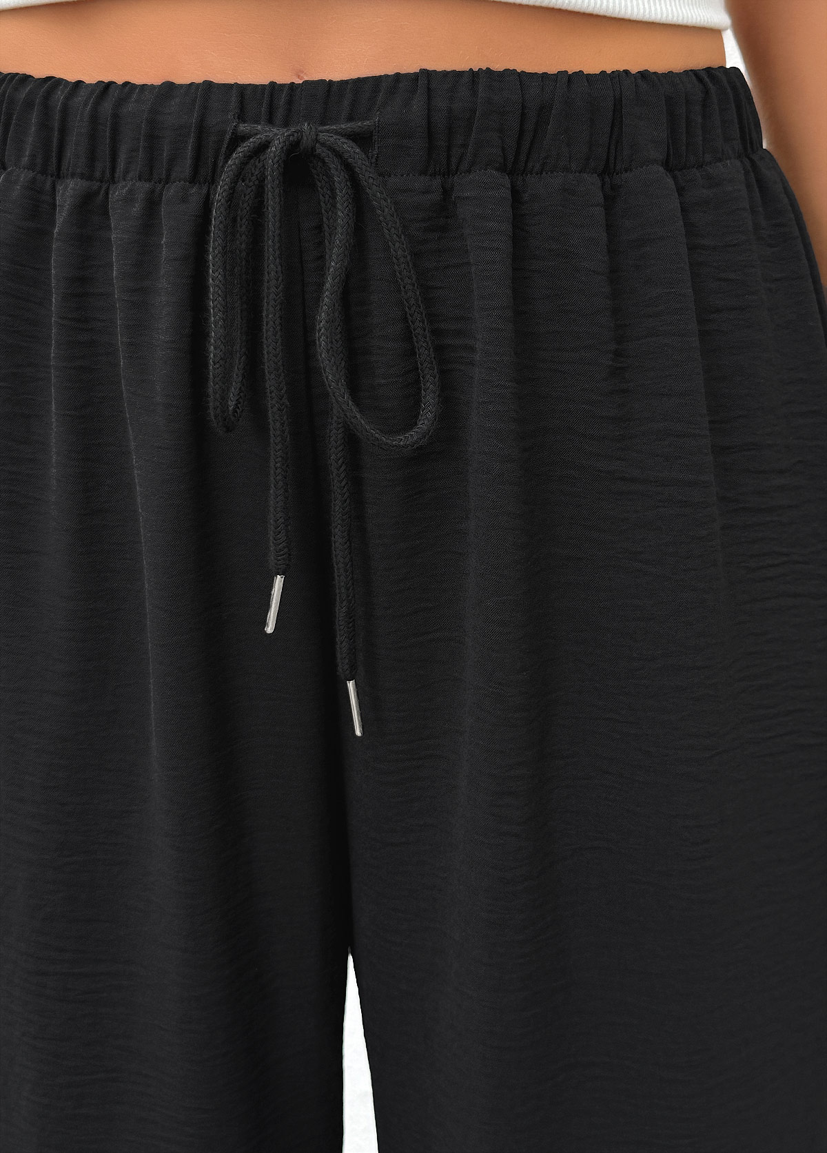 Black Soft Wide Leg Elastic Waist High Waisted Pants | picture 