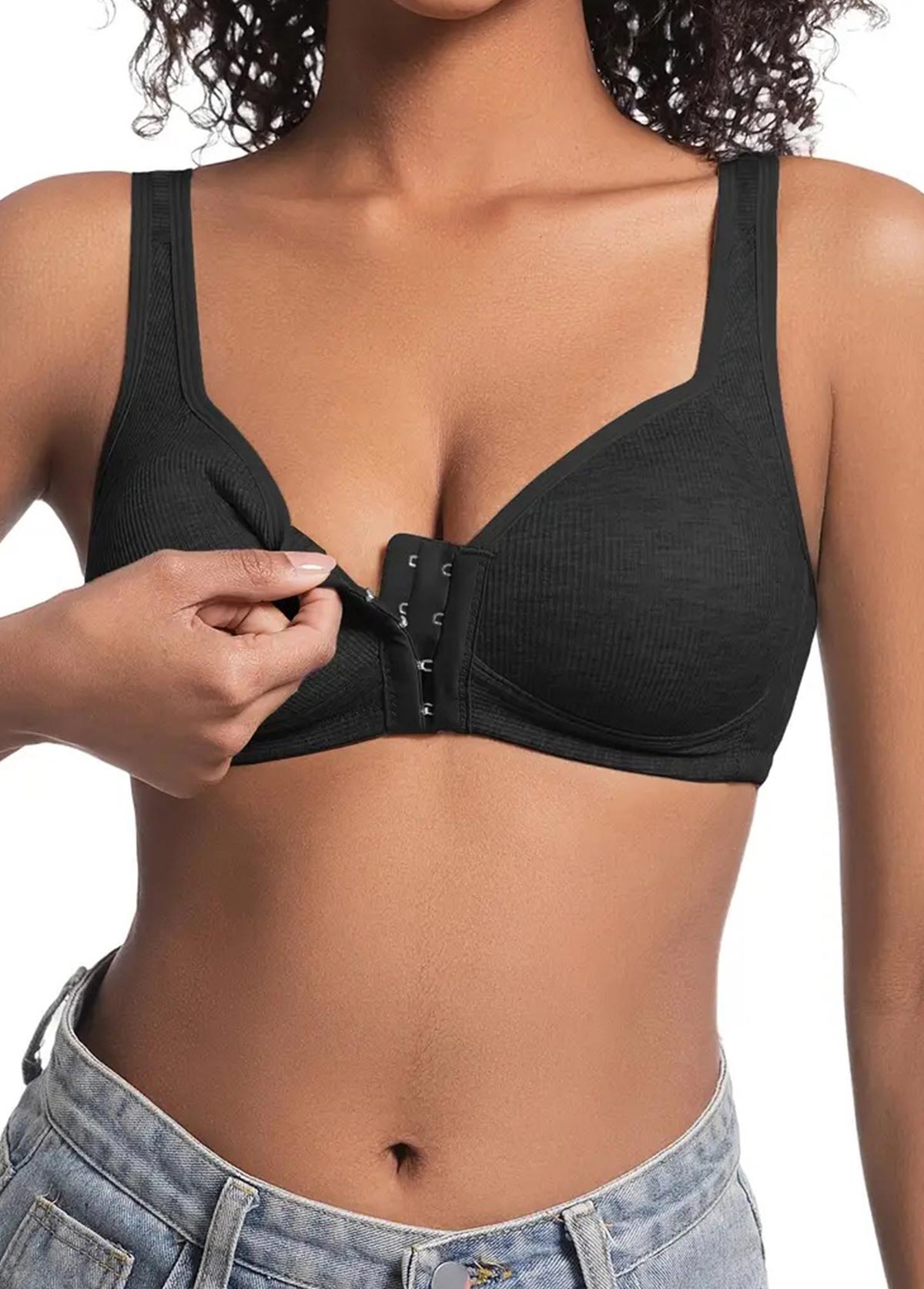 Black Color V Neck Detail Bra | picture 