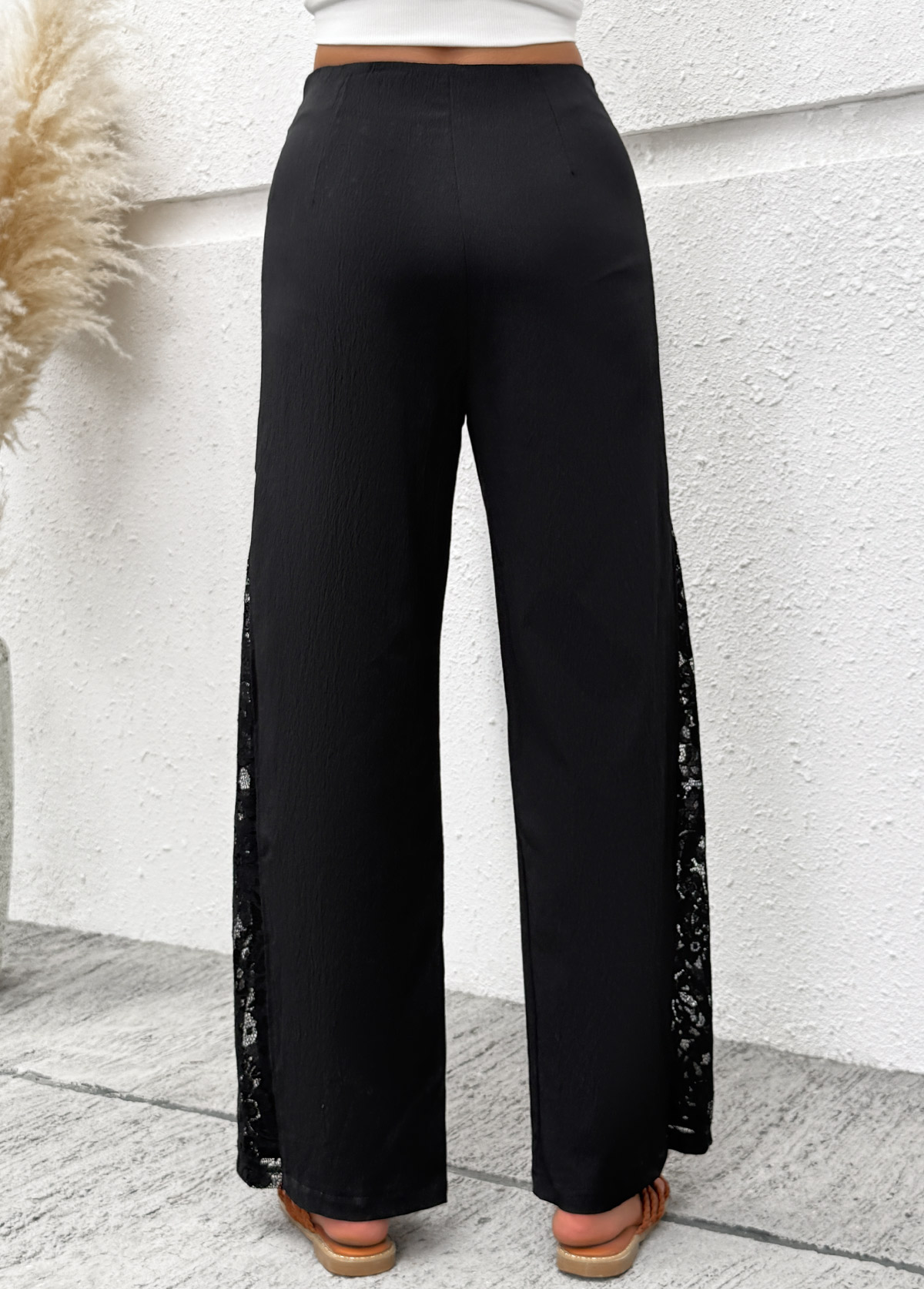 Black Soft Wide Leg Zipper Fly High Waisted Pants | picture 