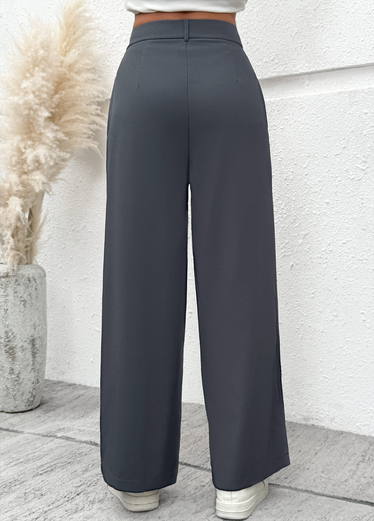 Dark Grey Flowy Wide Leg Button Fly Pants | picture 