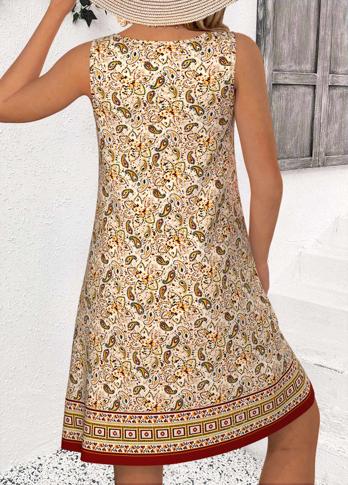 Multi Color Tummy Coverage Paisley Print Sleeveless Dress | picture 